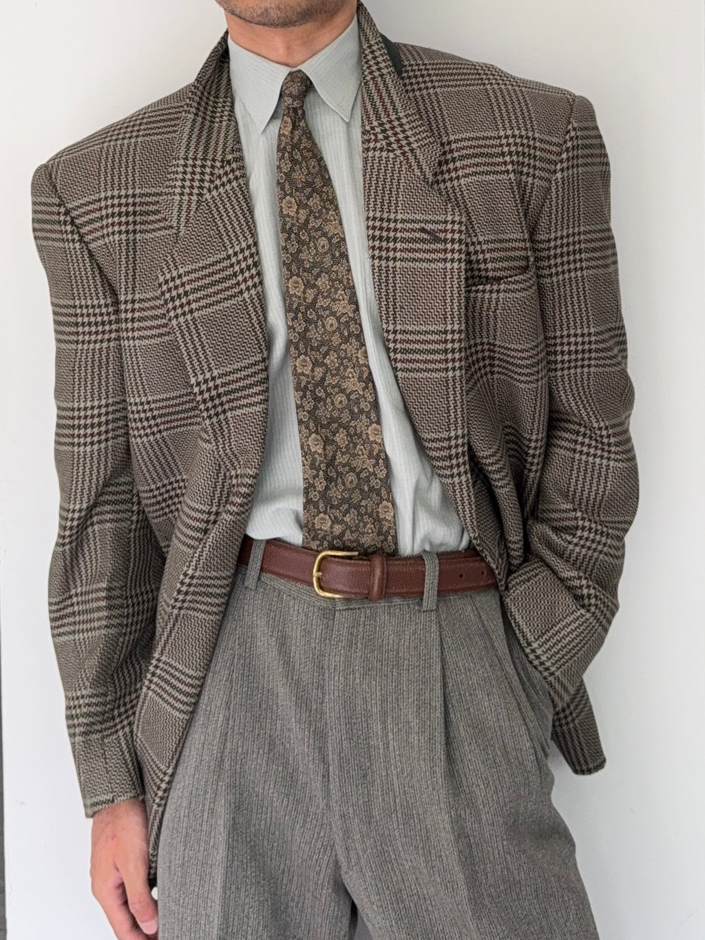 Armani Mainline 1980s 2B Textured Wool Check Sports Jacket Blazer - Size XL