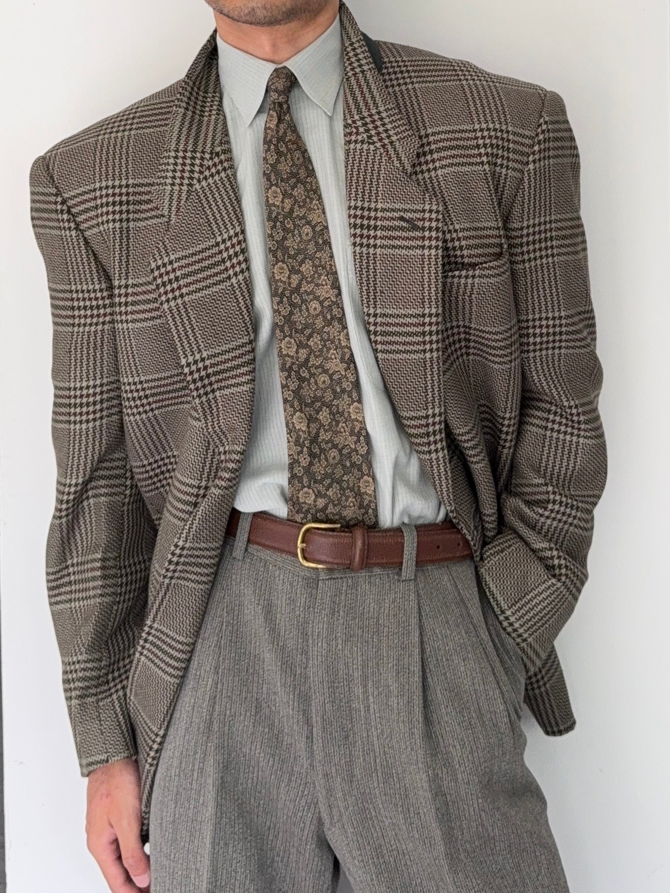 Armani Mainline 1980s 2B Textured Wool Check Sports Jacket Blazer - Size XL