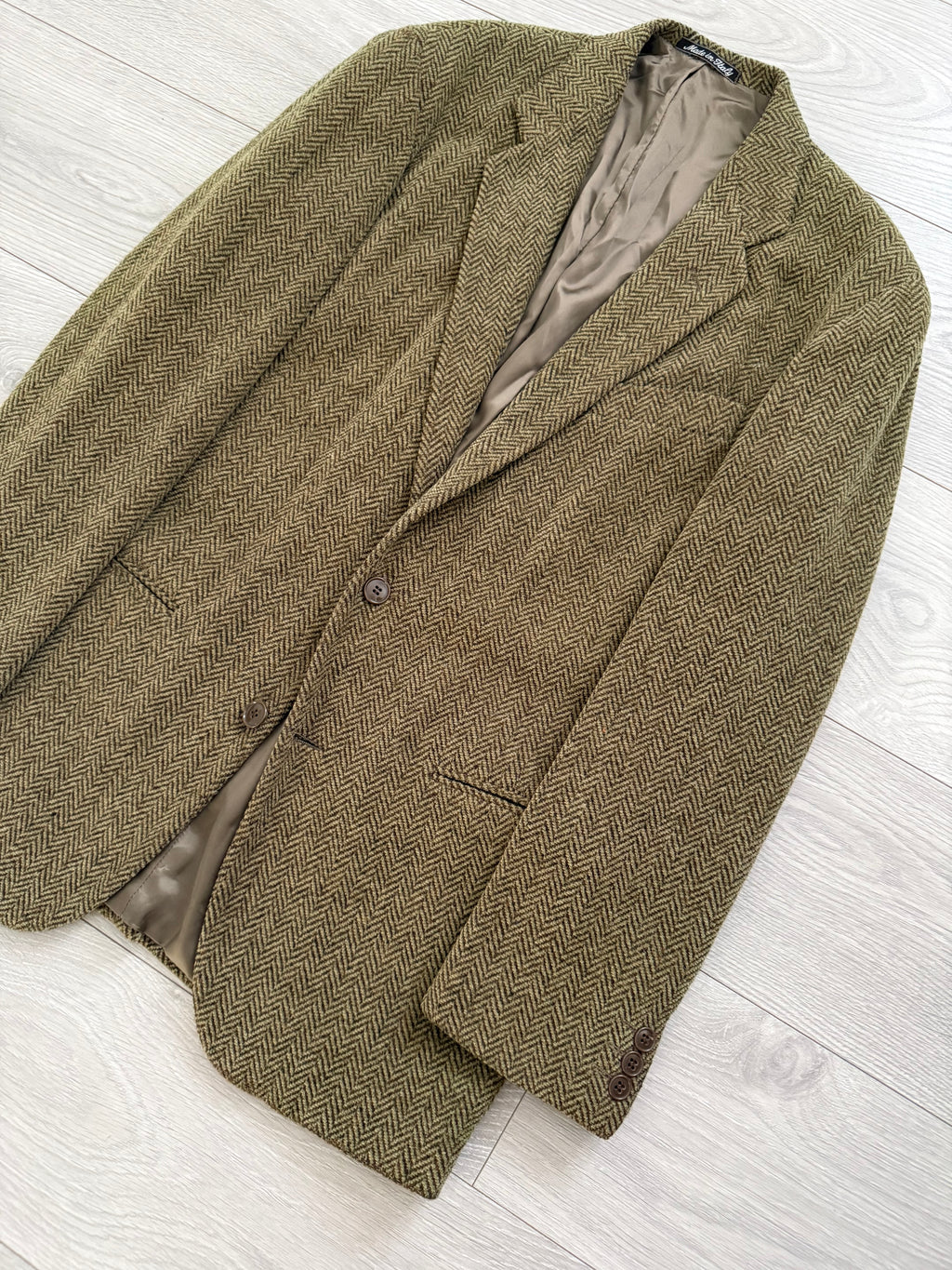 Emporio Armani 1990s 2B Herringbone Wool Textured Green Brown Sports Blazer Jacket - Size M