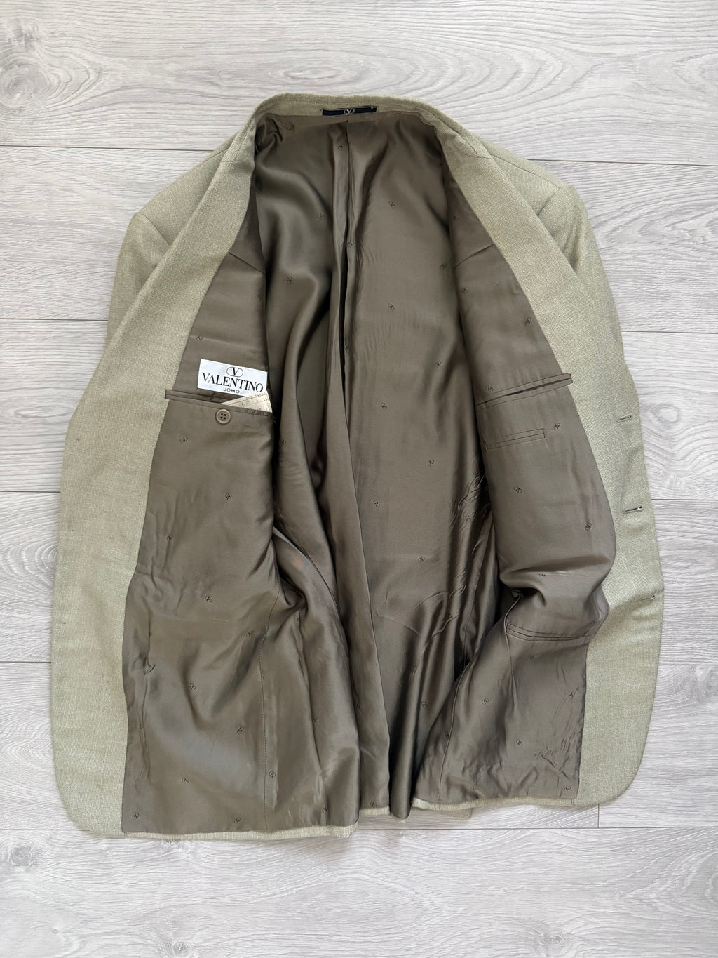 Valentino 1980s 3B Taupe Beige Wool Sports Blazer Jacket - Size XL