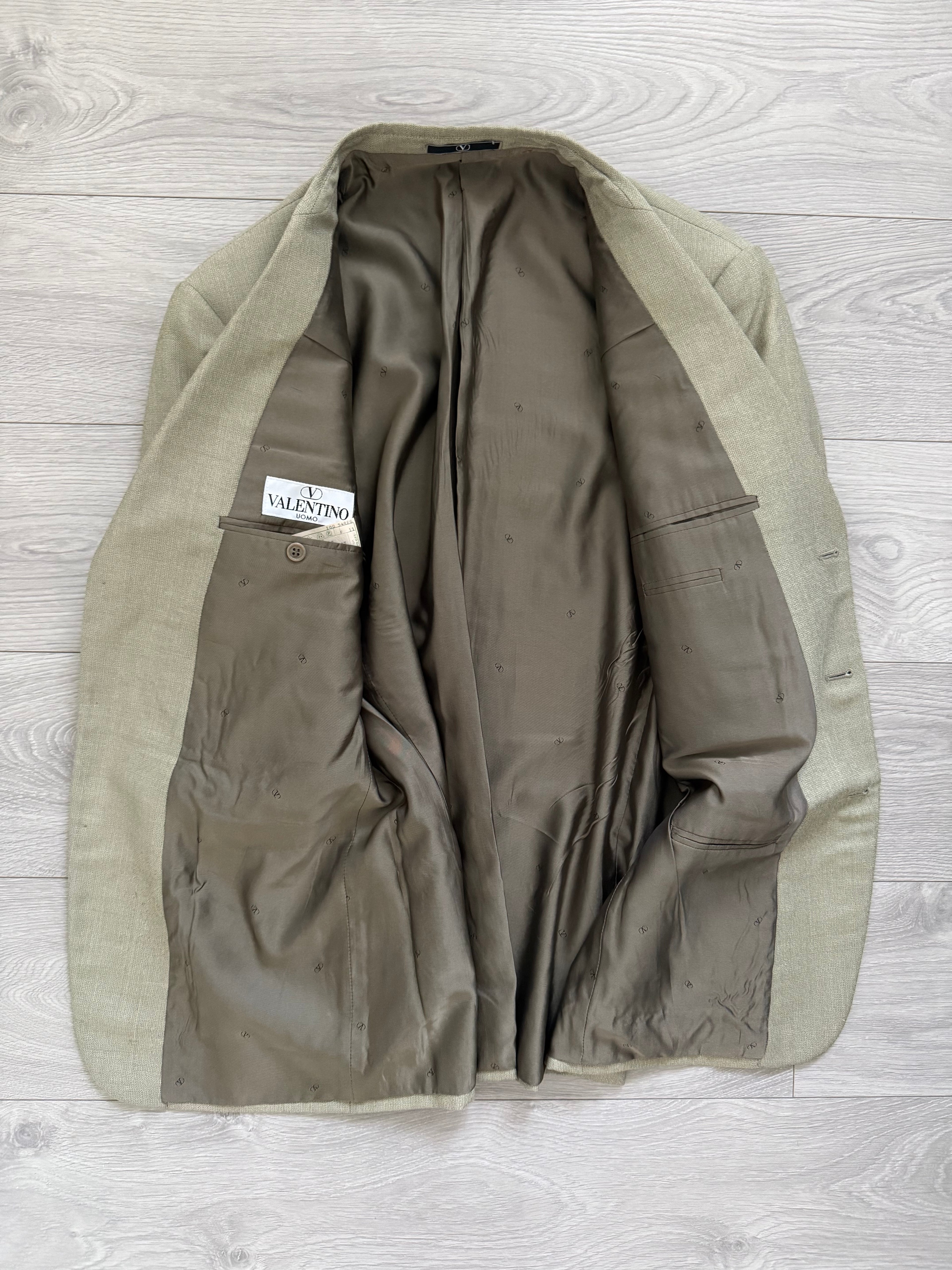 Valentino 1980s 3B Taupe Beige Wool Sports Blazer Jacket - Size XL
