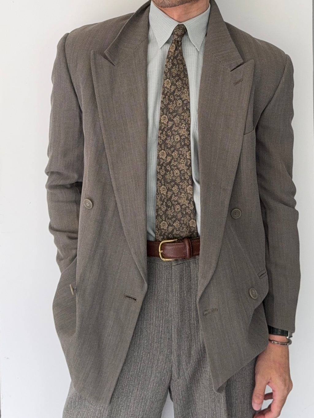 Emporio Armani 1990s Double Breasted Peaked Lapel Textured Jacket - Size S