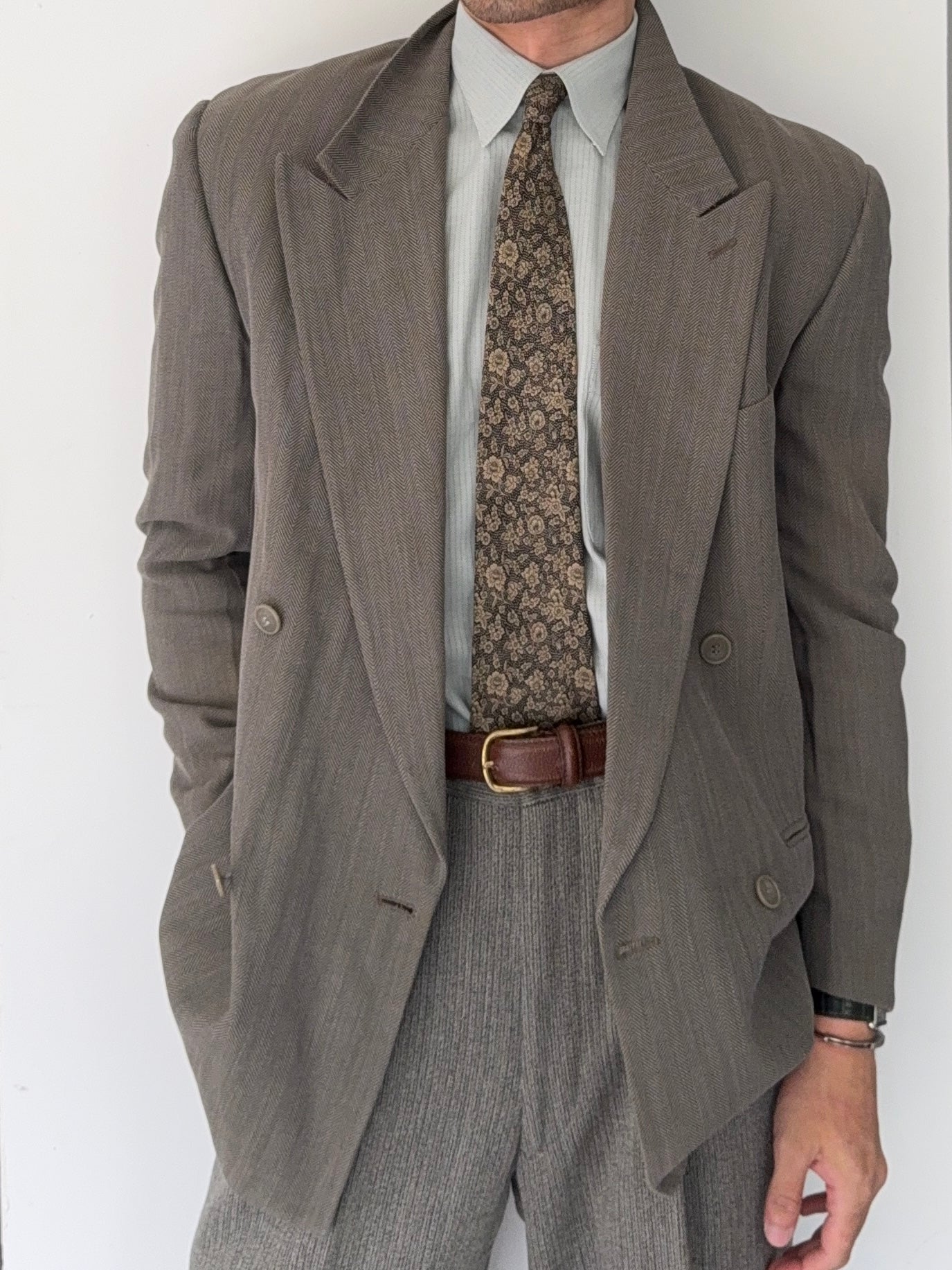 Emporio Armani 1990s Double Breasted Peaked Lapel Textured Jacket - Size S