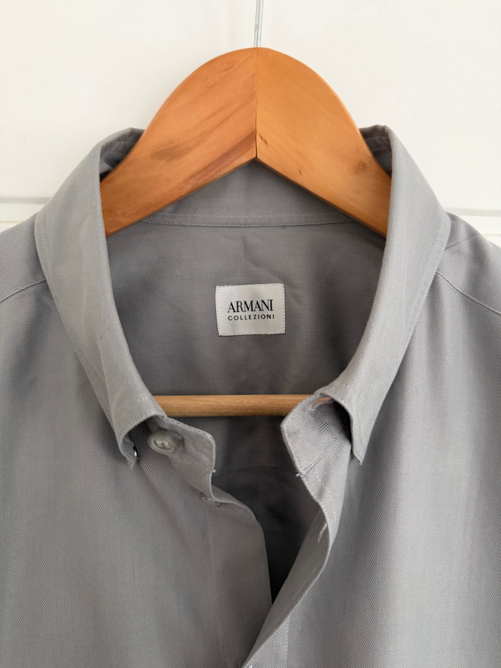 Armani 1990s Herringbone Grey Cotton Shirt - Size L