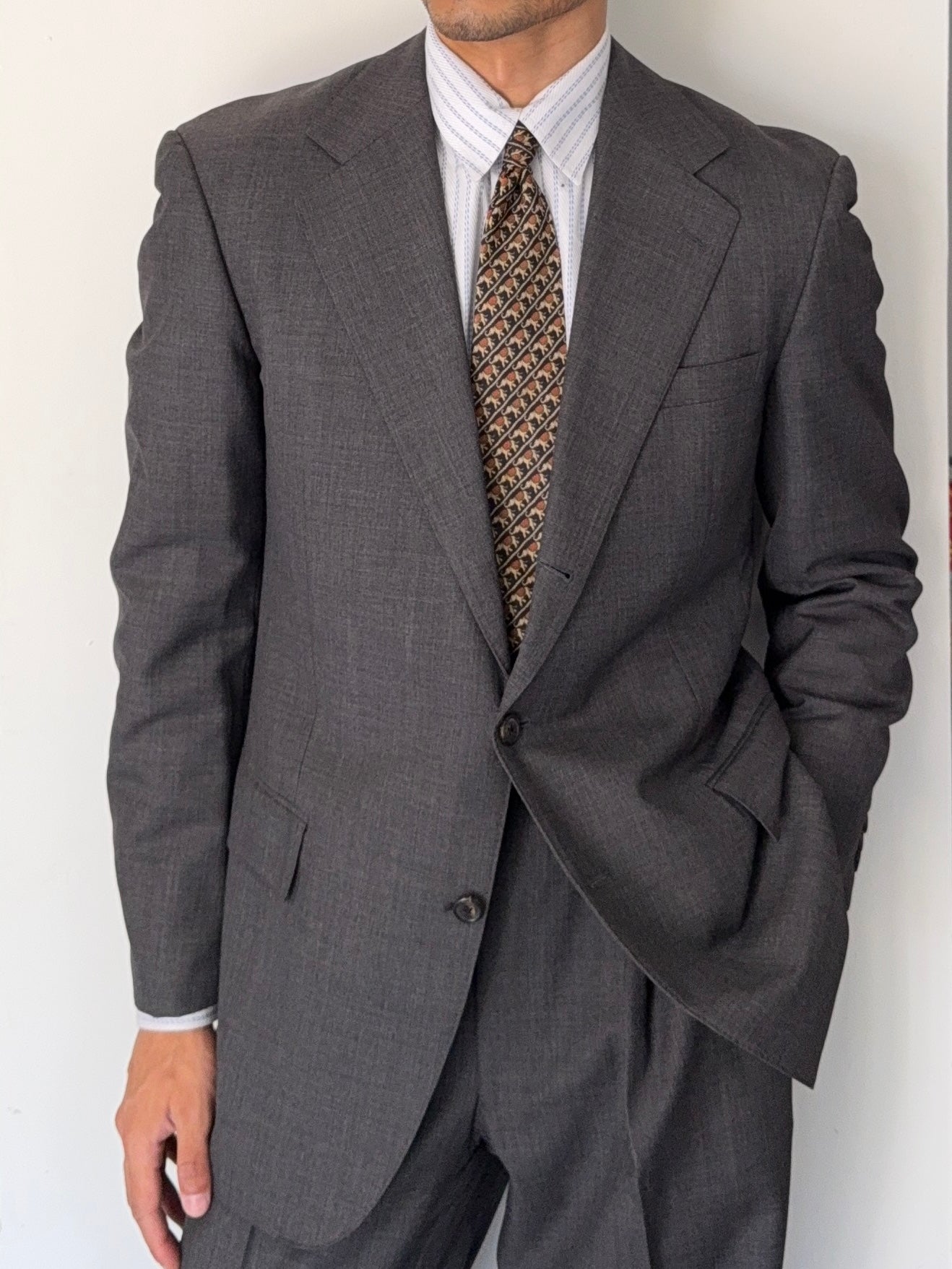 Ralph Lauren 1990s 2B Wool Grey Double-Pleated Suit - Size M Jacket / 32" Waist