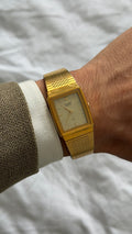Oreint 1990s 20MM Linen Dial Gold Plated Stainless Steel Watch