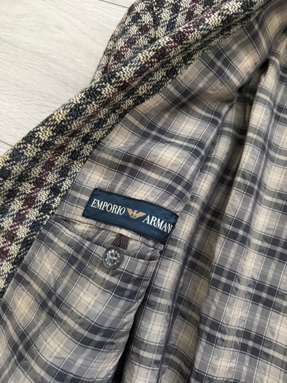 Emporio Armani 1980s 2B Gunclub Check Wool Textured Sport Jacket Blazer - Size L
