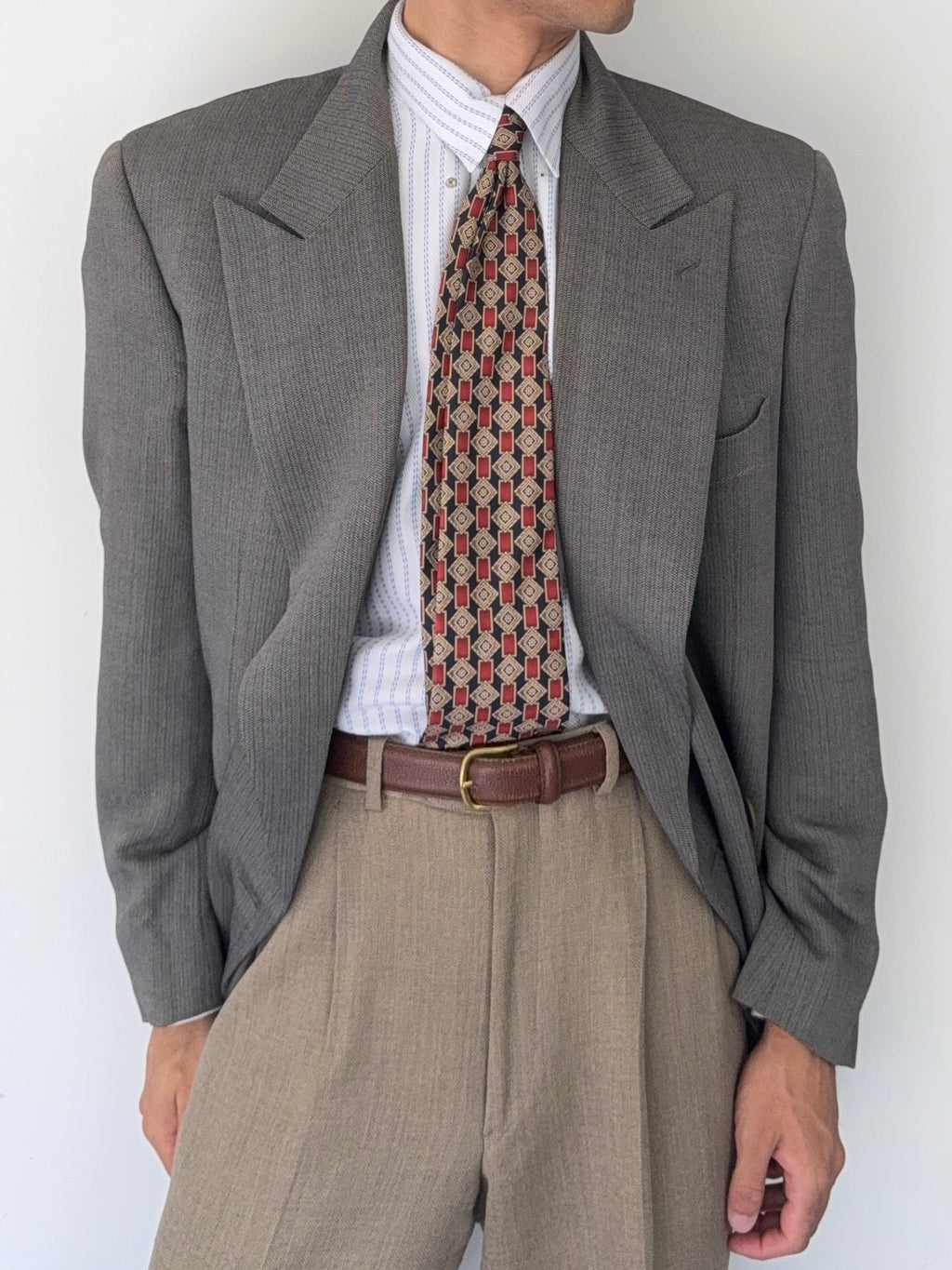 Giorgio Armani 1980s Peaked Lapel Double Breasted Textured Wool Sports Blazer Jacket - Size L