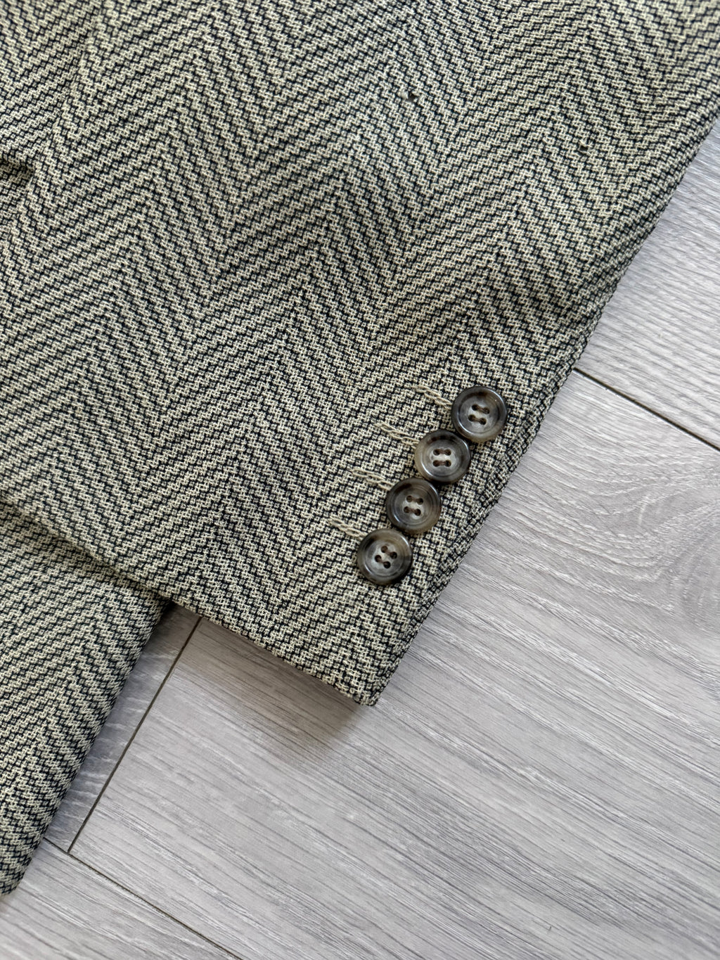 Hugo Boss 1980s 'Zeus' Peaked Lapel Double Breasted Herringbone Wool Sports Blazer Jacket - Size L