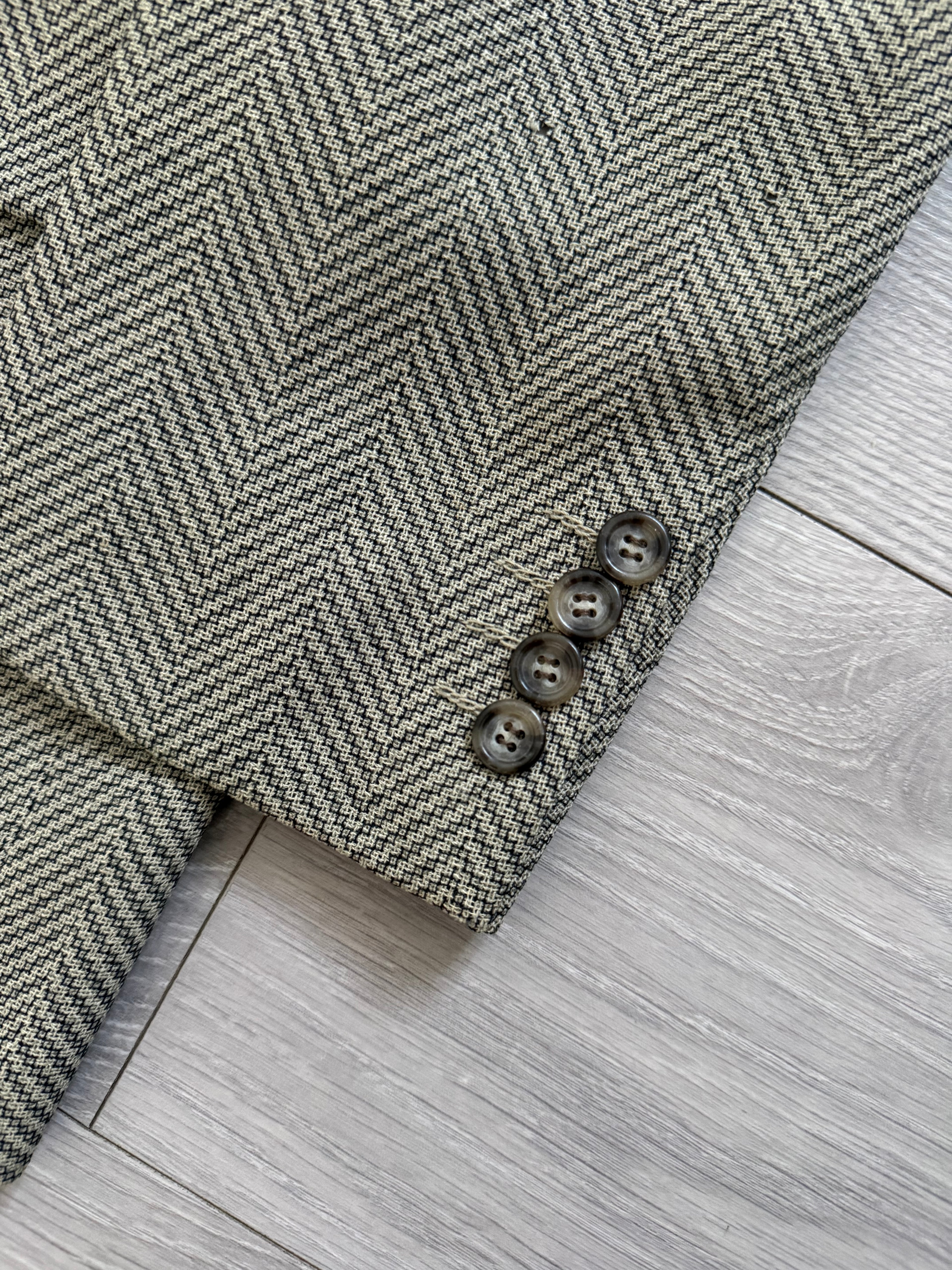 Hugo Boss 1980s 'Zeus' Peaked Lapel Double Breasted Herringbone Wool Sports Blazer Jacket - Size L