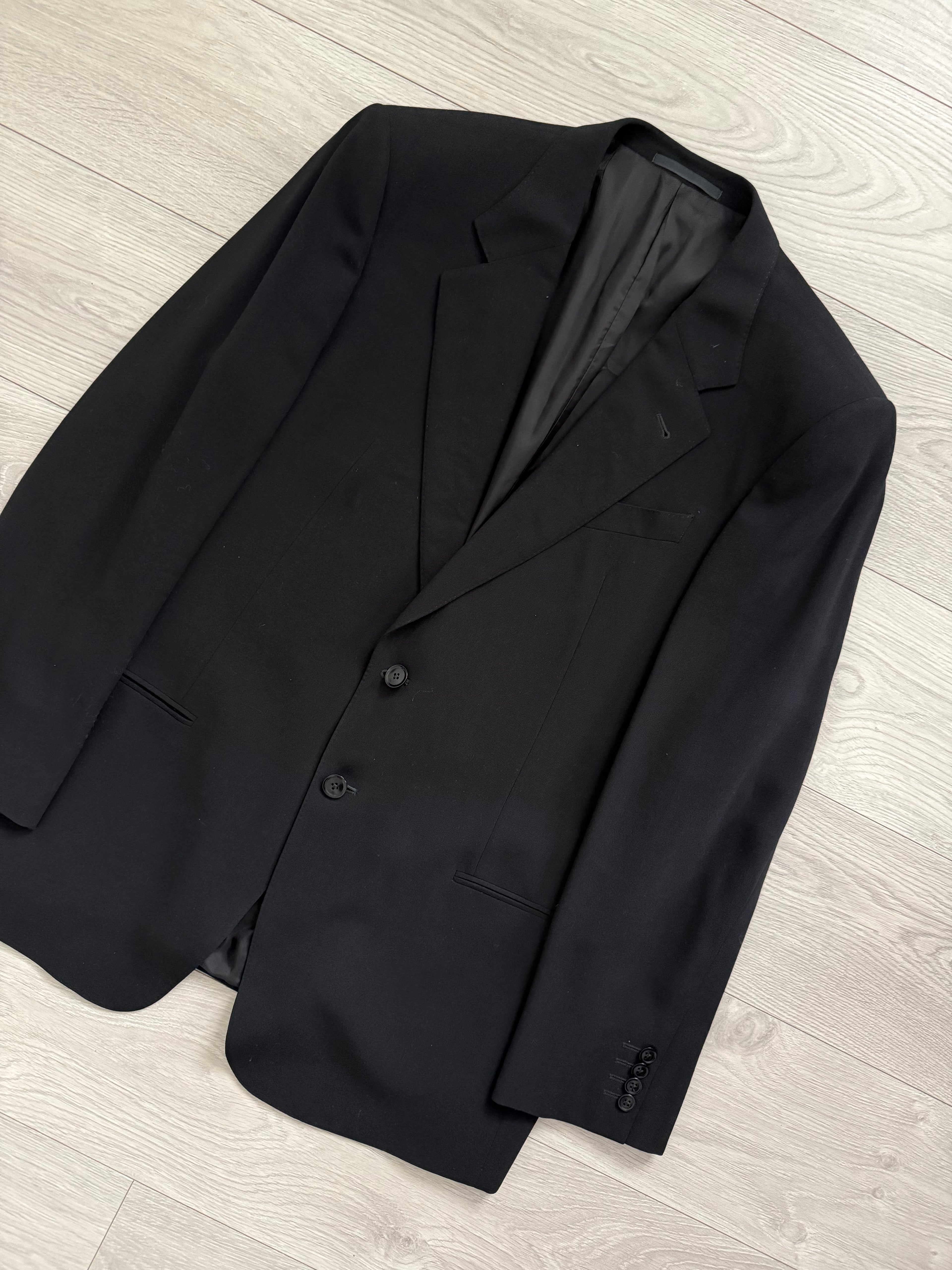 Armani 1990s 2B Draped Wool Black Suit - Size XL Jacket / 37" Waist
