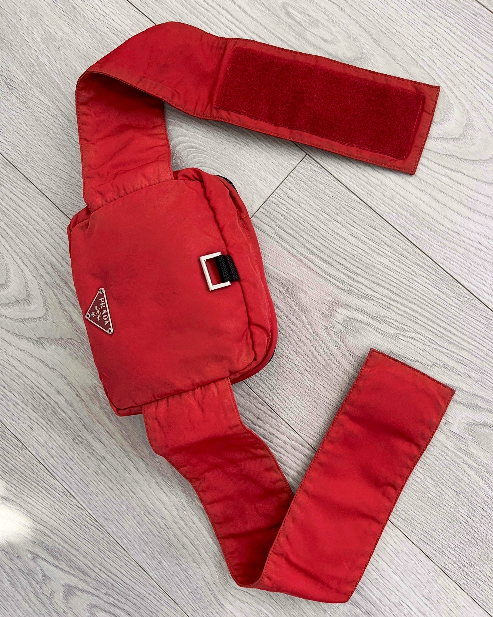 Prada 00s Metal Logo Red Waist Bag