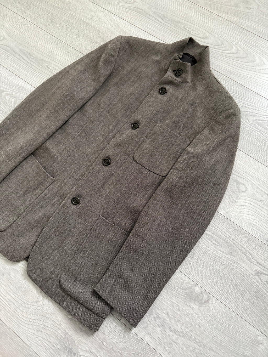 Emporio Armani 1998 Nehru Collar Taupe Brown Sports Jacket - Size S