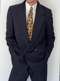 Versace 1980s Notch Lapel Double Breasted Pleated Wool Striped Suit - Size S Jacket / 32" Waist