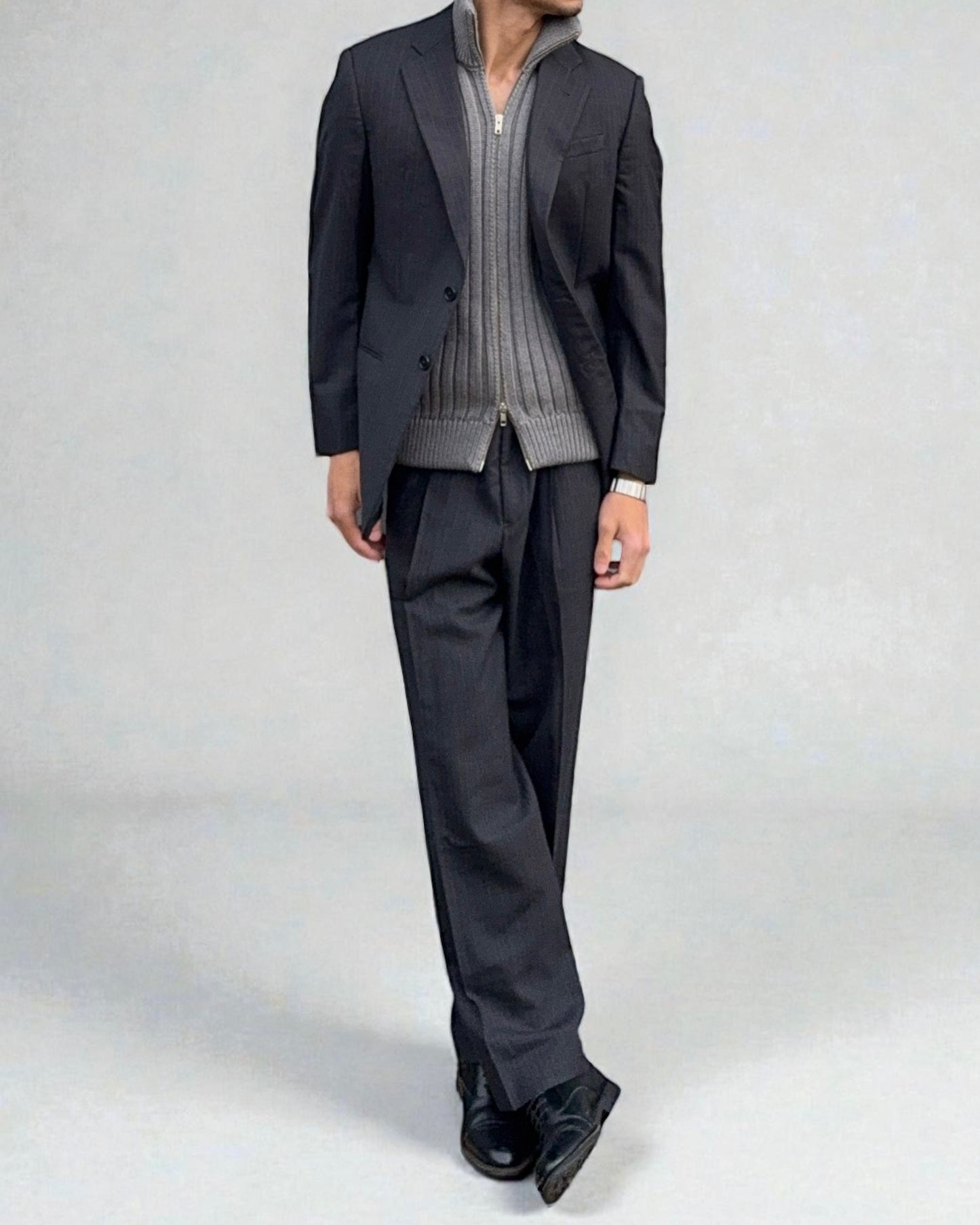 Giorgio Armani 1990s Striped Pleated Wool Suit - Size L Jacket / 36" Waist