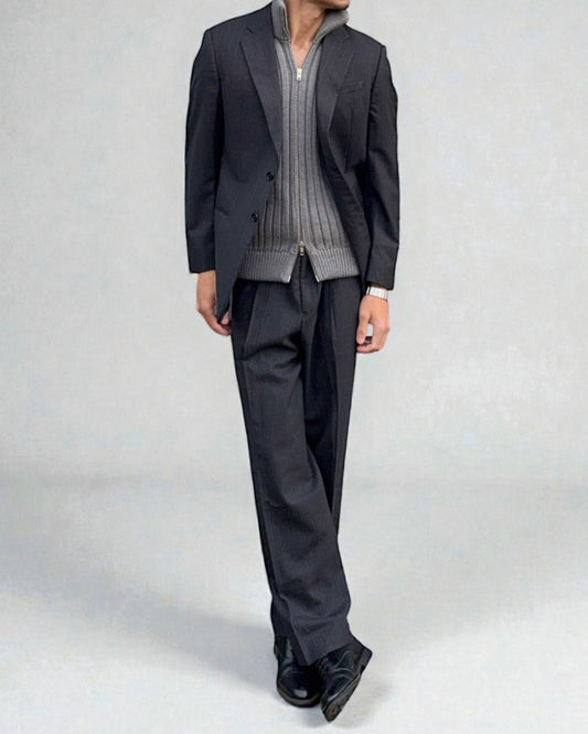 Giorgio Armani 1990s Striped Pleated Wool Suit - Size L Jacket / 36" Waist