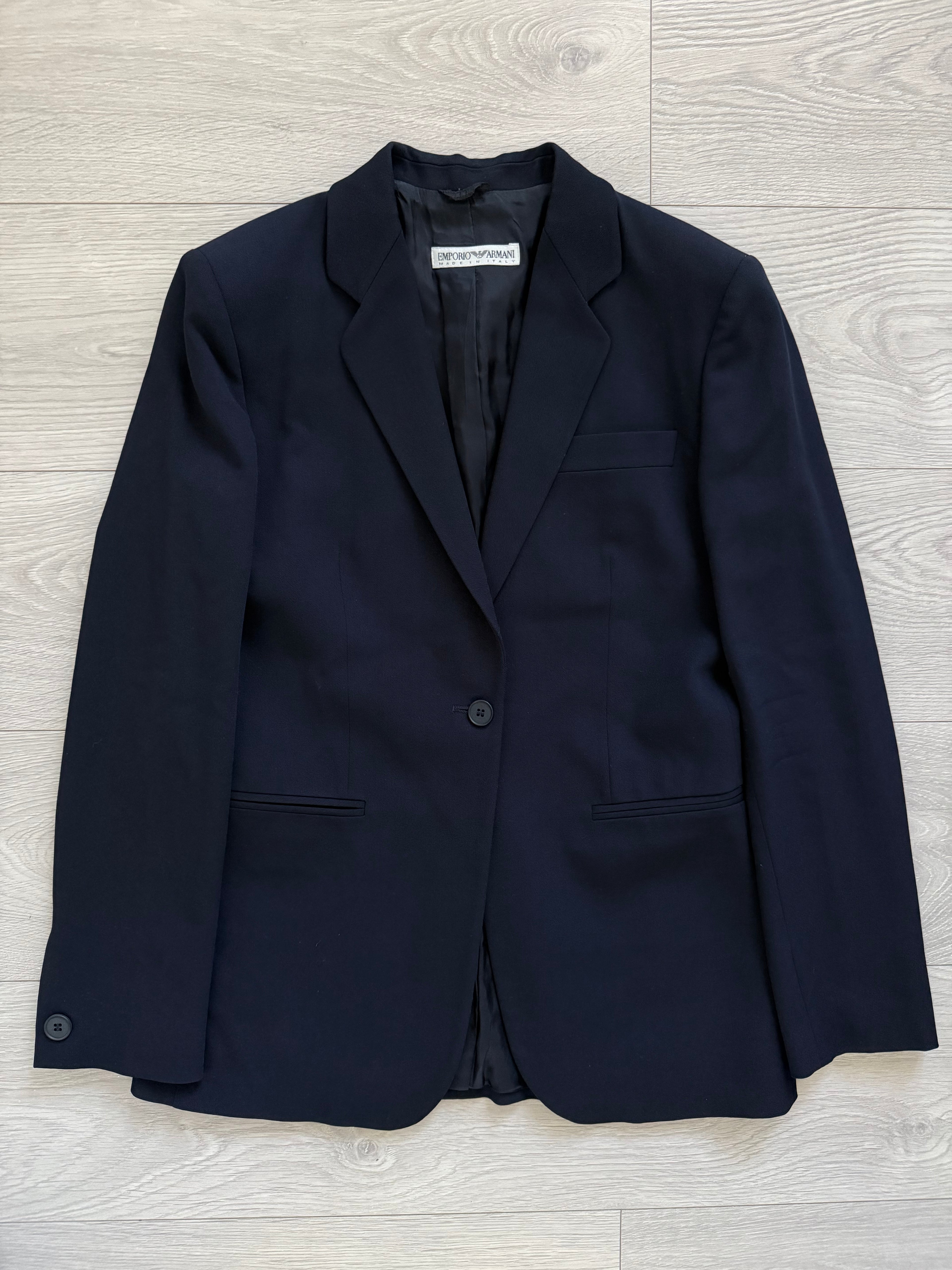 Emporio Armani AW1992 Womens Draped Wool Navy Suit - Size M Jacket / 28" Waist