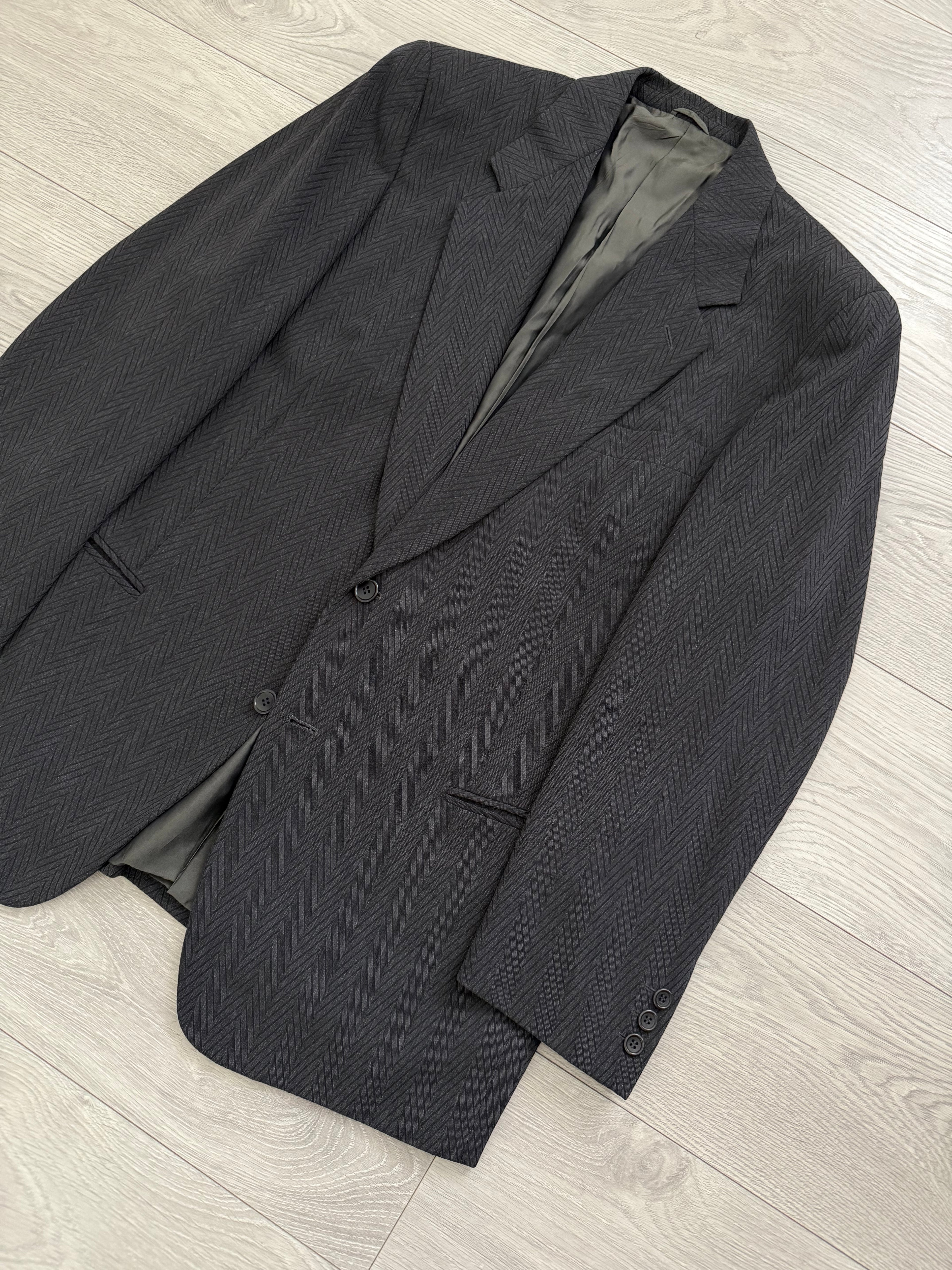 Hilton Armani 1980s 2B Chevron Herringbone Weave Wool Draped Jacket - Size L
