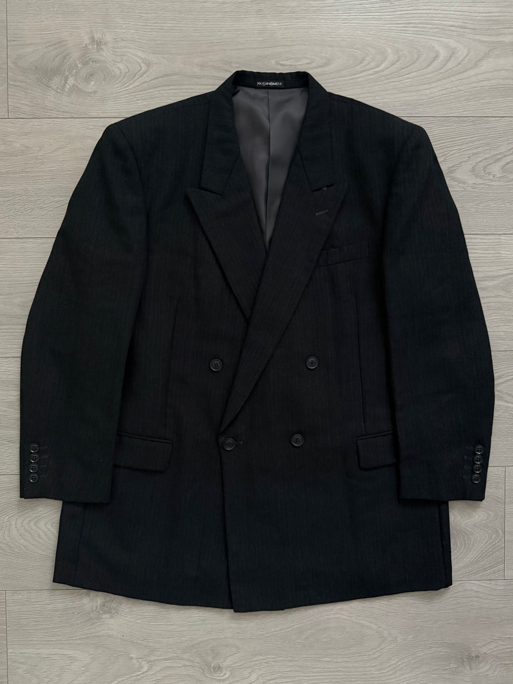 Yves Saint Laurent 1990s Double Breasted Pleated Wool Suit - Size XL Jacket / 36" Waist