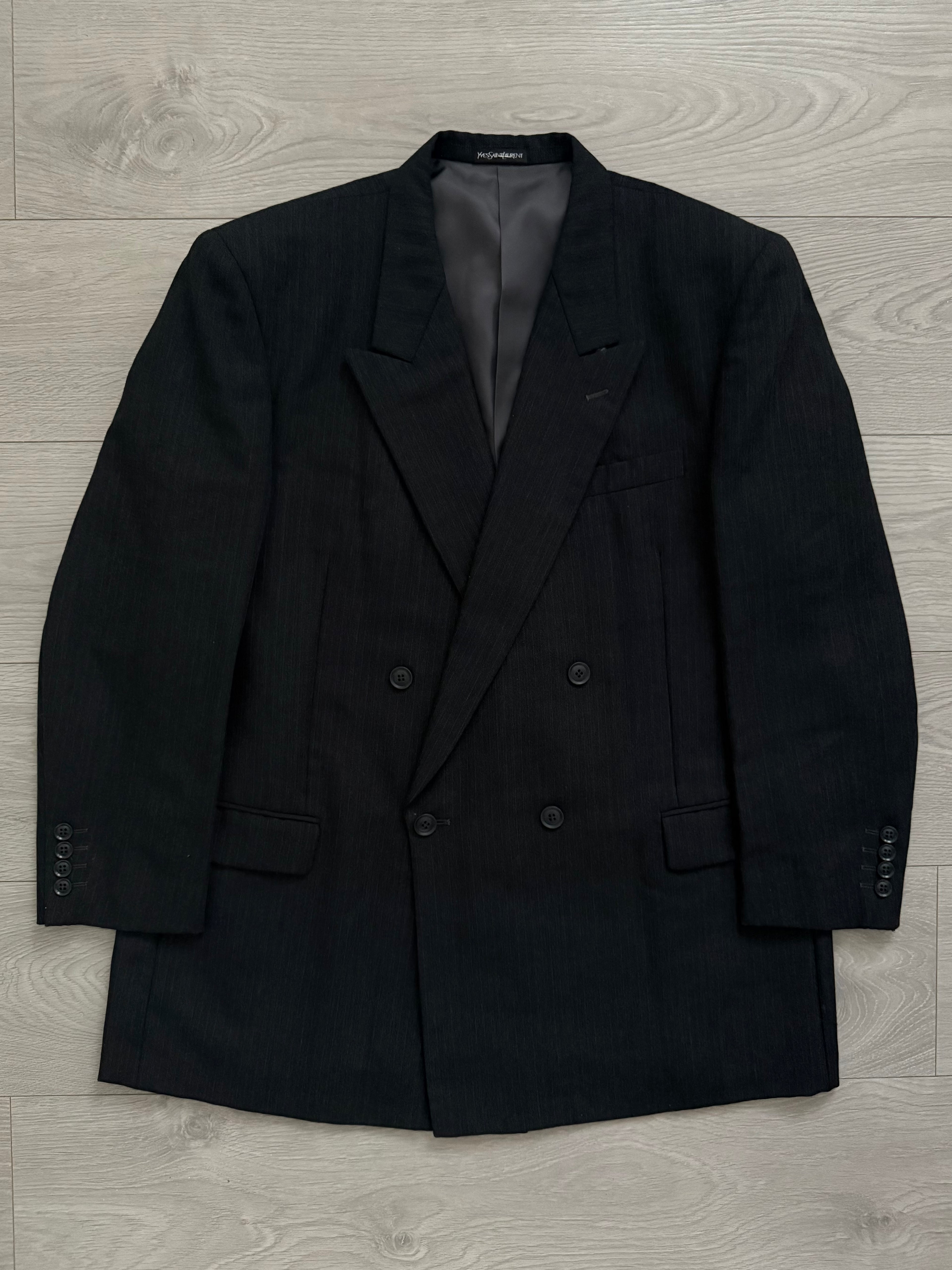Yves Saint Laurent 1990s Double Breasted Pleated Wool Suit - Size XL Jacket / 36" Waist