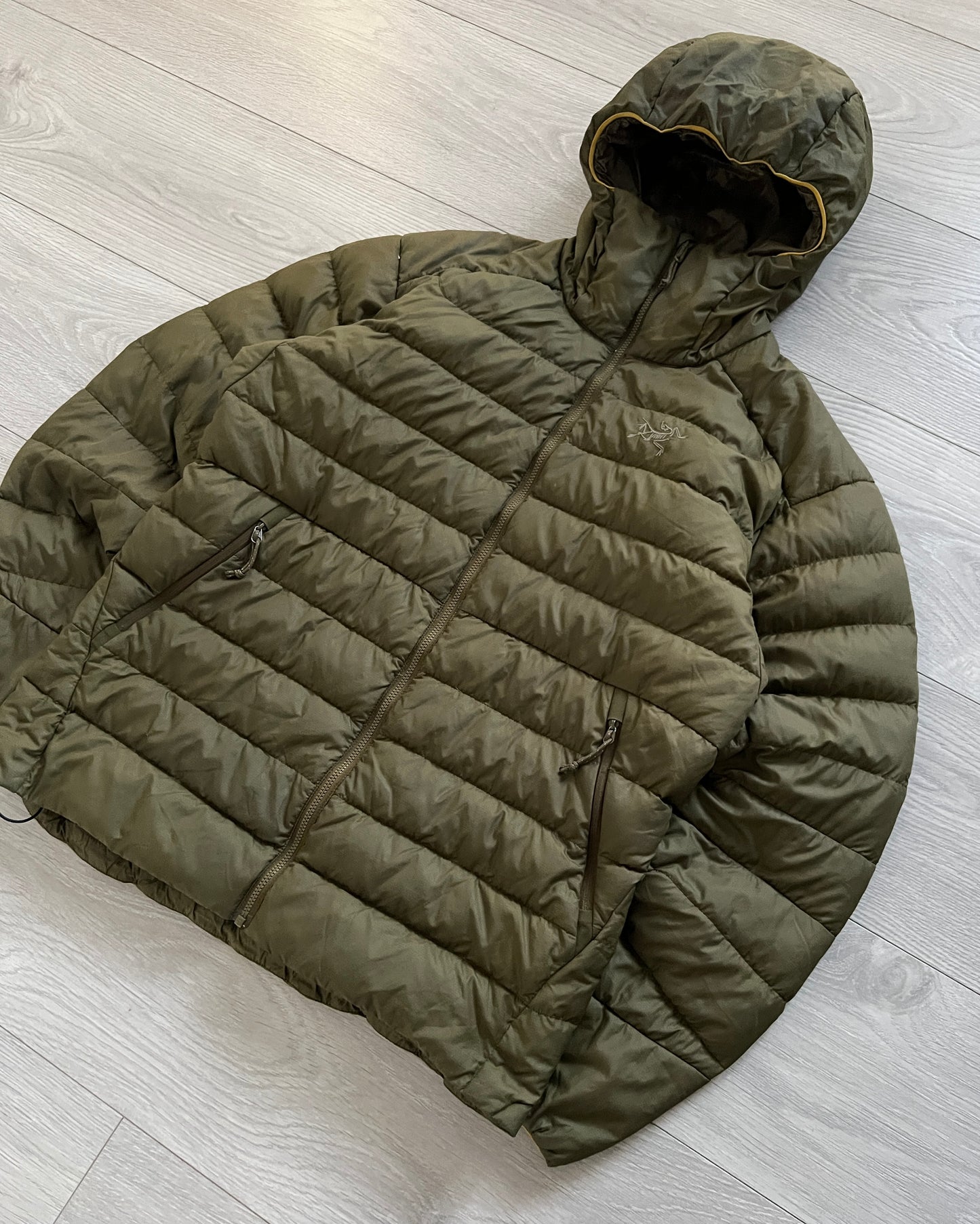 Arcteryx Thorium AR Hooded Down Puffer Jacket in Crocodile Green - Size S