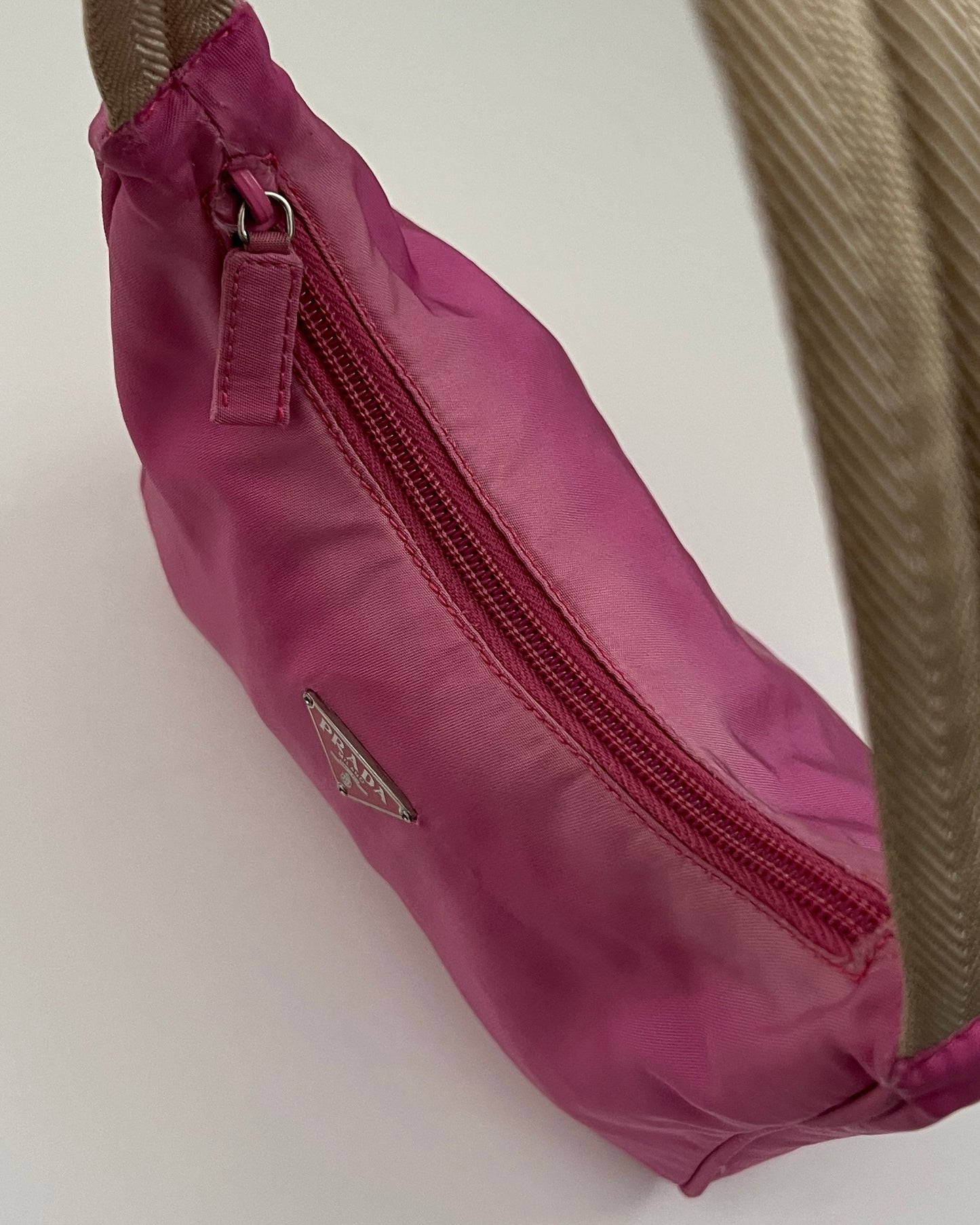 Prada 00s Vela Nylon Plaque Logo Pink Mini Hobo Bag