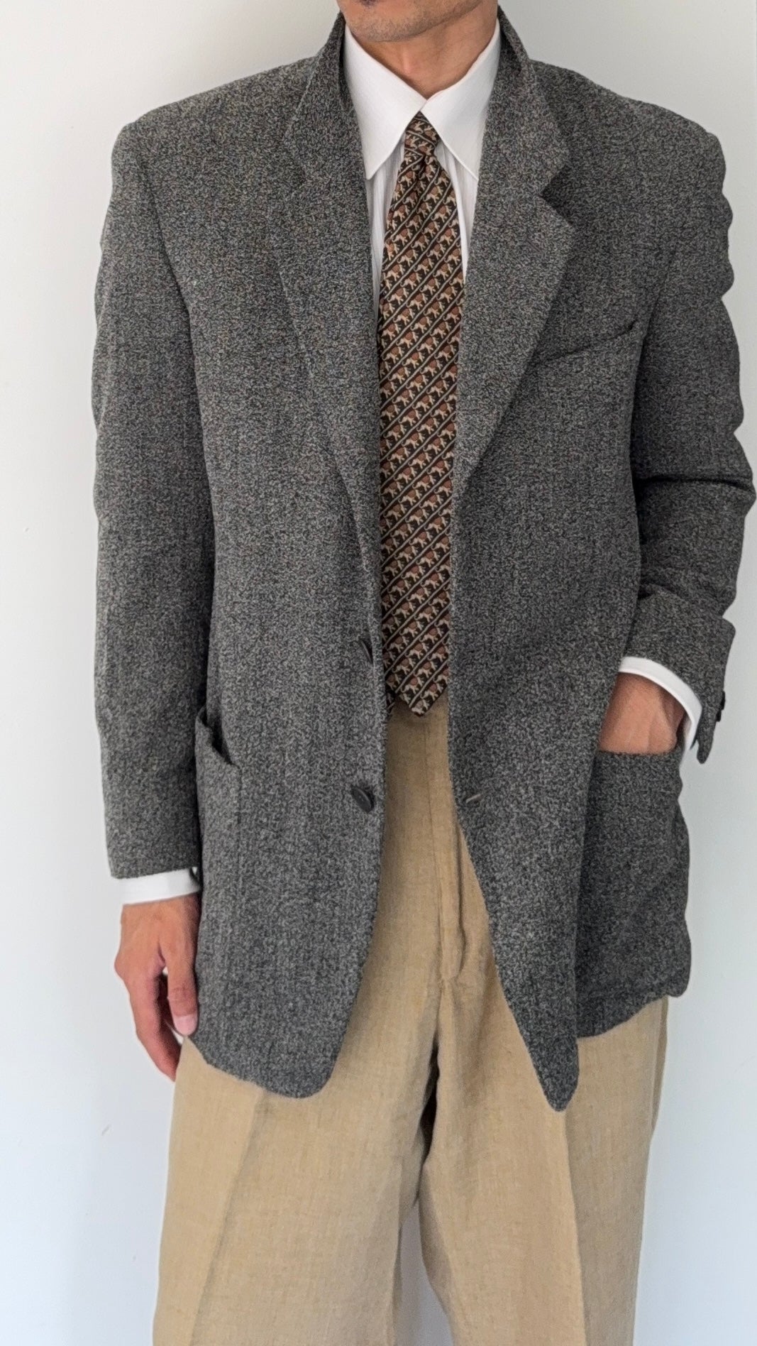 Giorgio Armani 1980s 3B Boucle Textured Grey Wool Sport Jacket Blazer - Size M