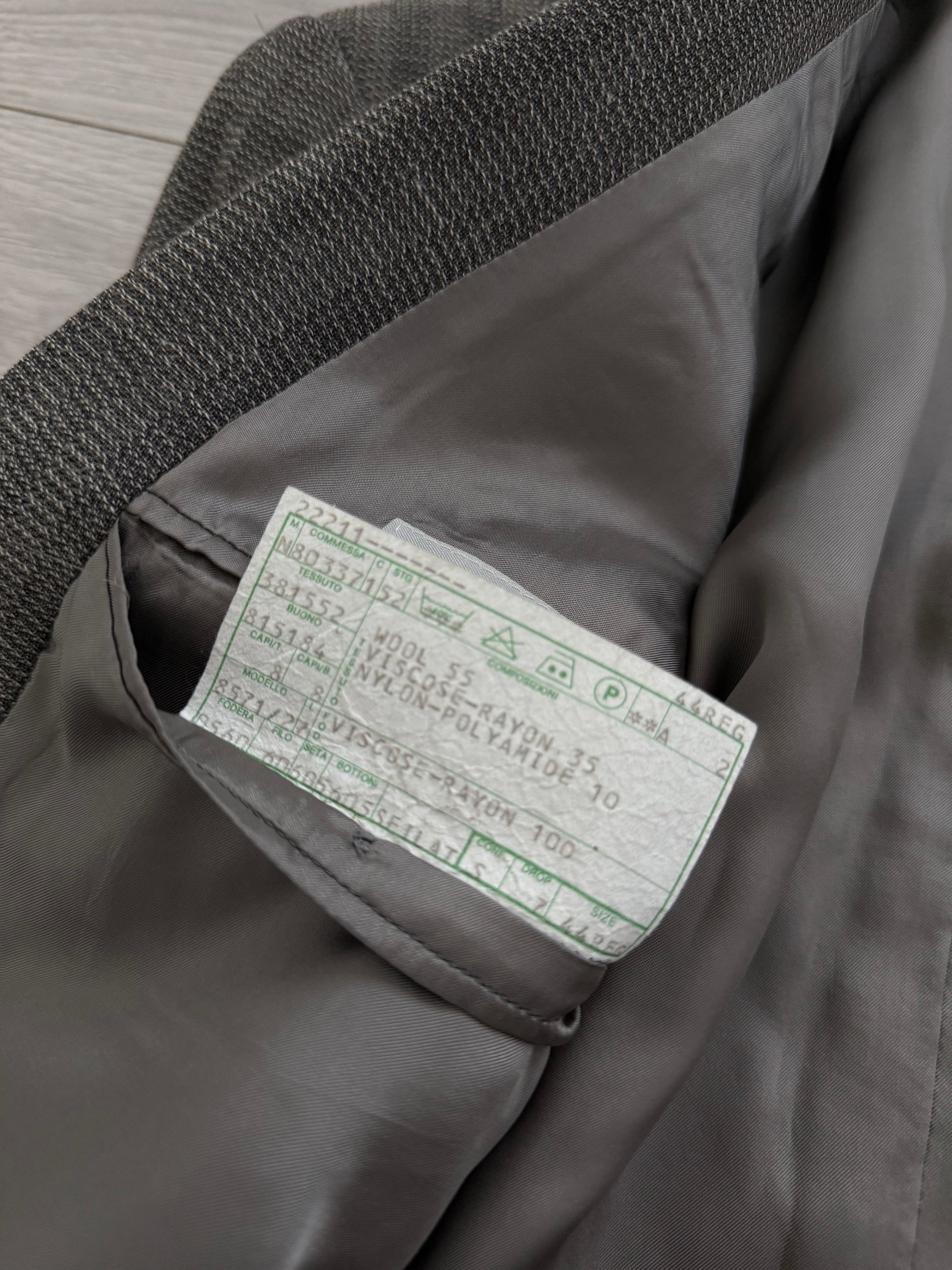 Emporio Armani 1980s Peaked Lapel Double Breasted Textured Wool Pleated Suit - Size S Jacket / 28" Waist