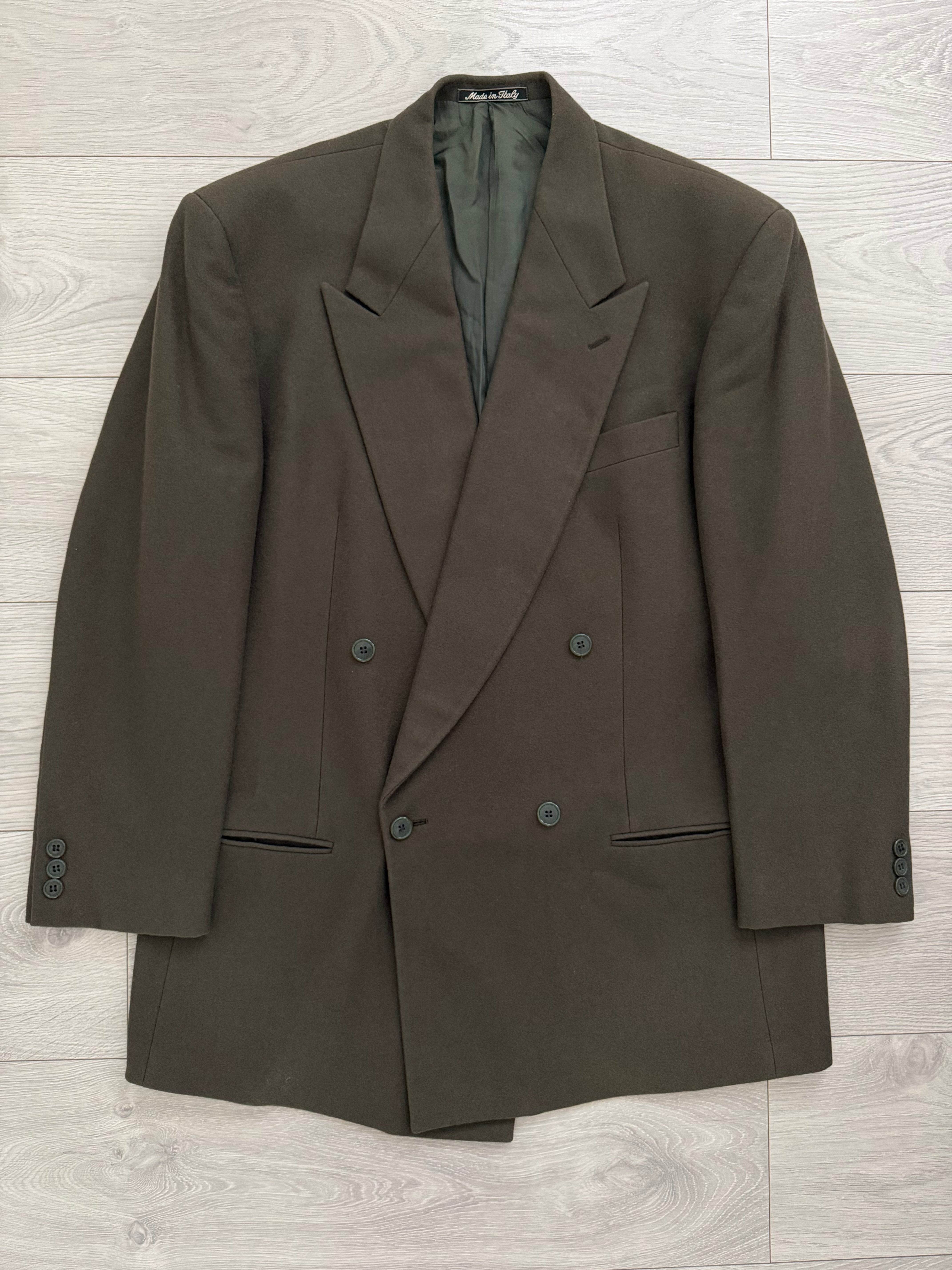 値下げ‼︎ARMANIヴァージンウール100% ジャケット Giorgio Armani 1980s Peaked Lapel Double Breasted Wool Green Sport