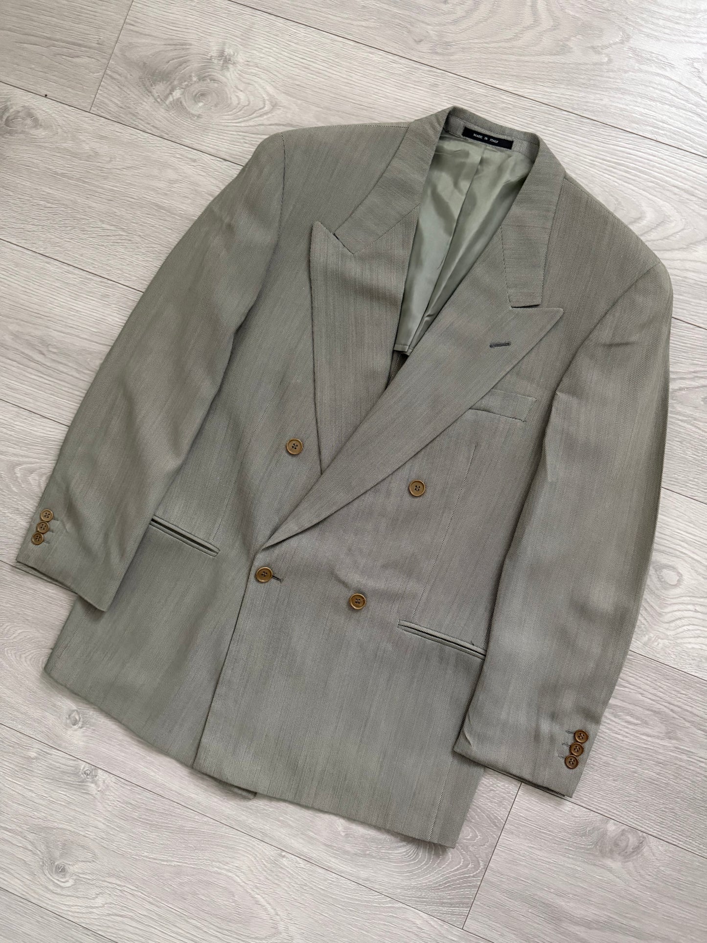 Emporio Armani 1990s Double-Breasted Wool Grey Suit - Size M Jacket / 30" Waist