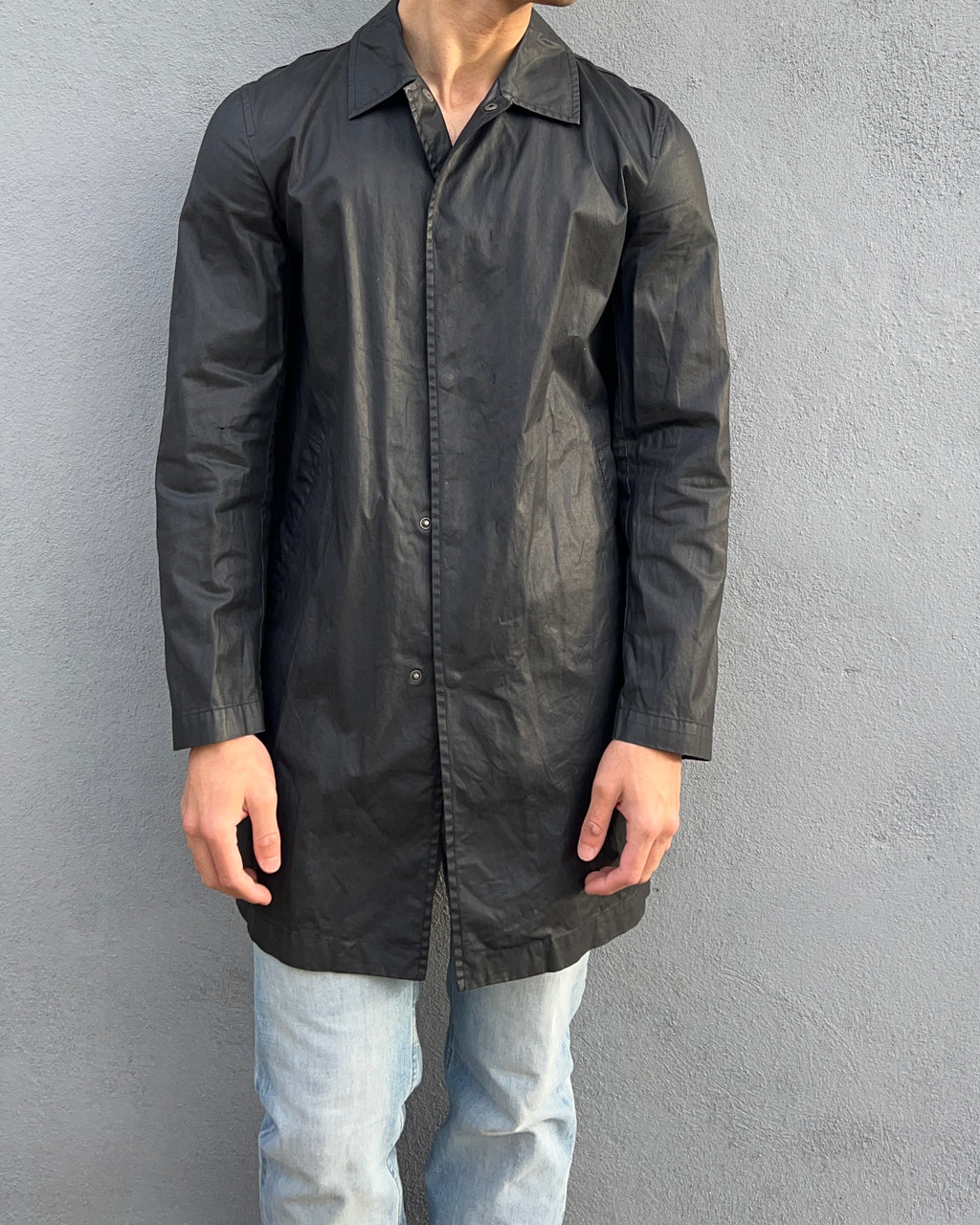 Jil Sander by Raf Simons 00s Waxed Snap Button Coat - Size S