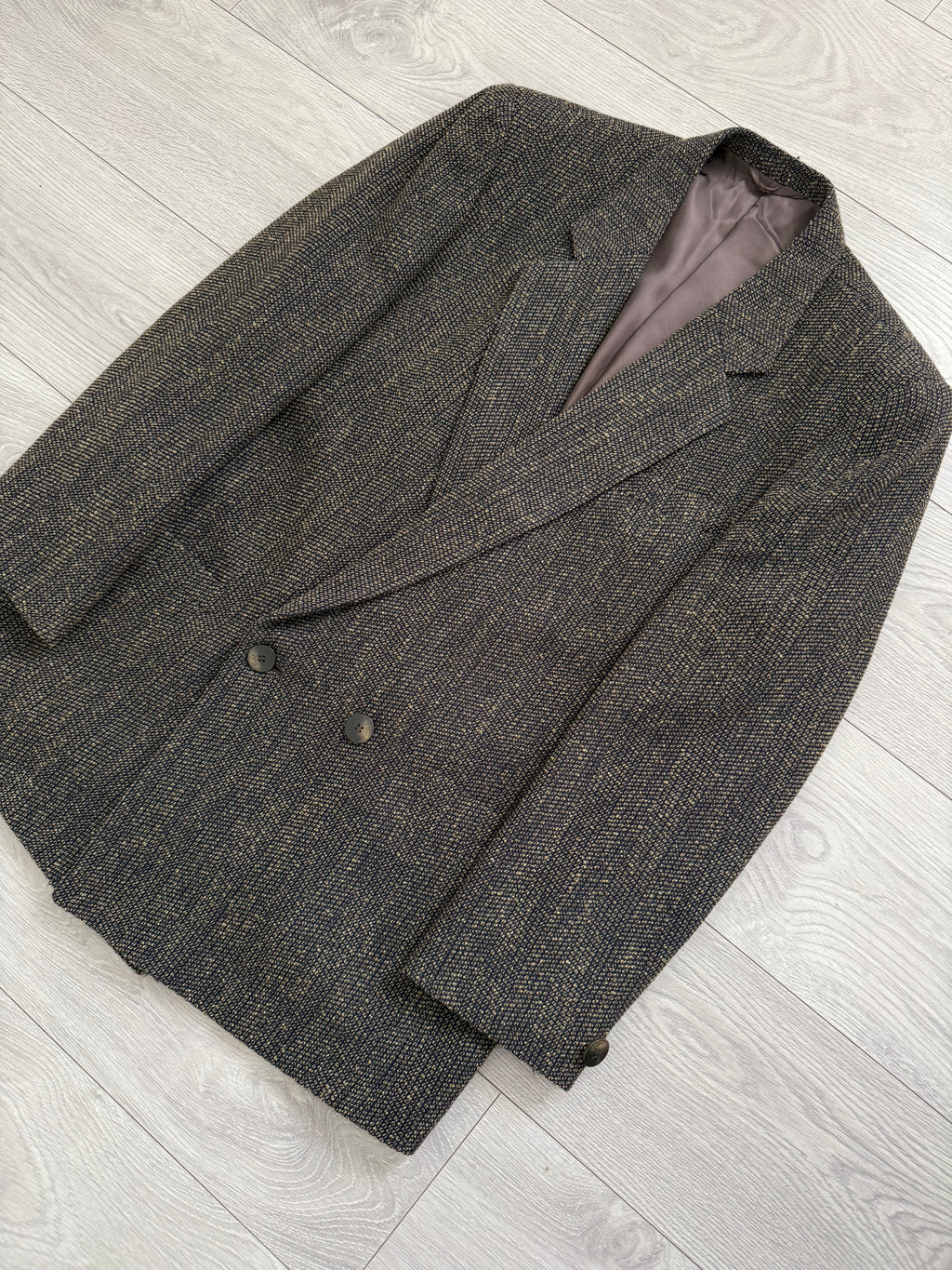 Umberto Ginocchietti 1980s Double Breasted Pleated Wool Textured Suit Brown - Size M Jacket / 30" Waist
