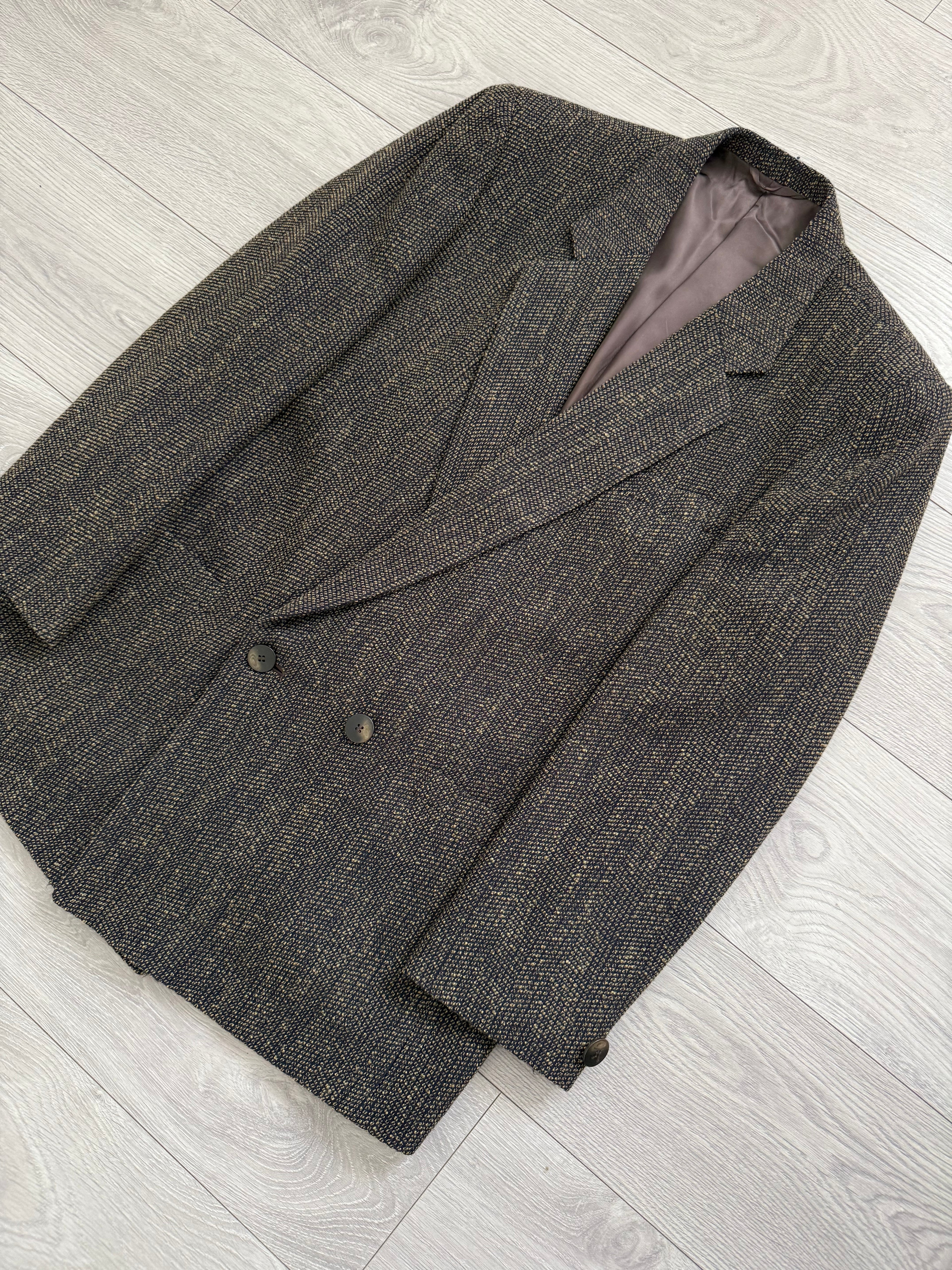 Umberto Ginocchietti 1980s Double Breasted Pleated Wool Textured Suit Brown - Size M Jacket / 30" Waist