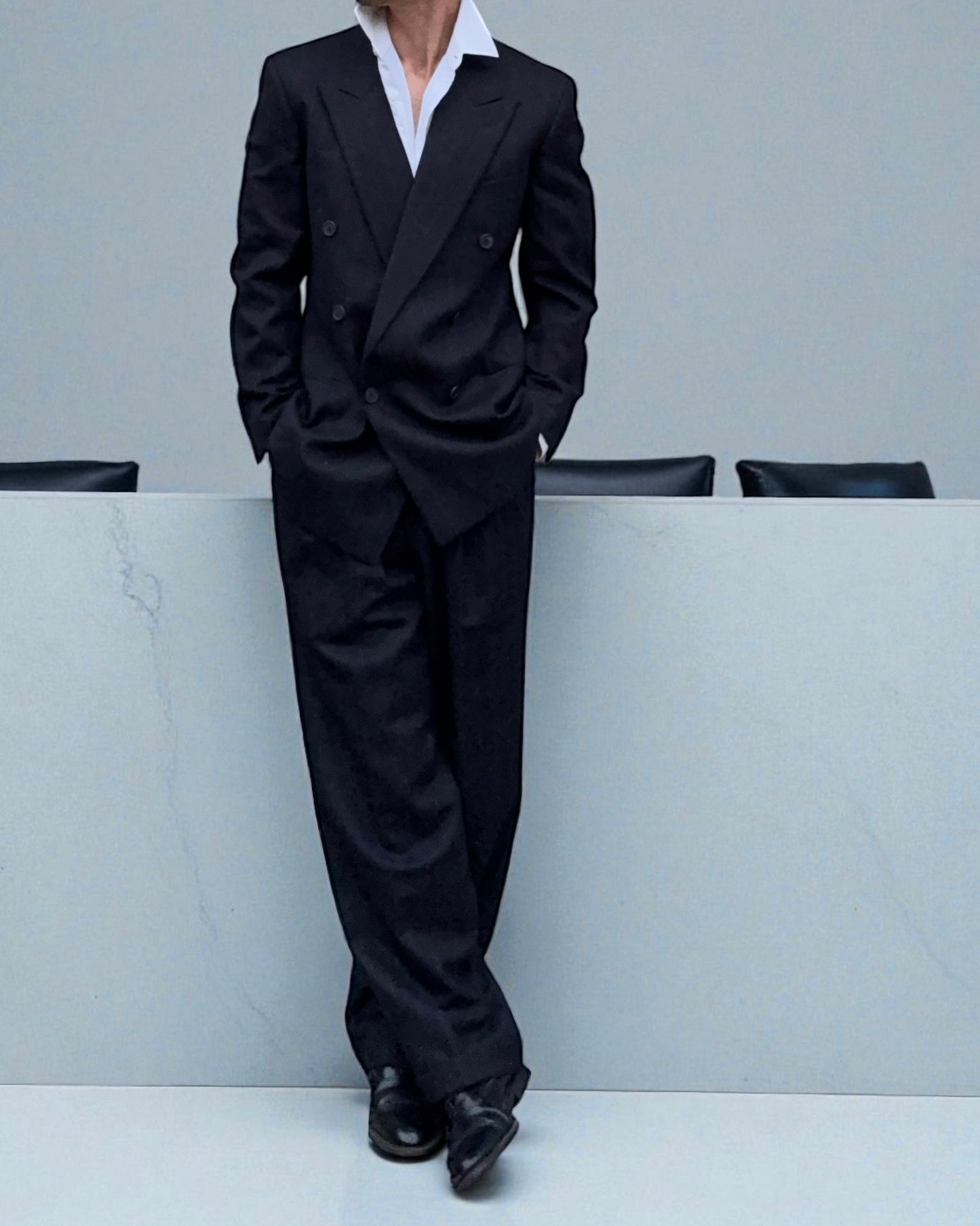 Giorgio Armani 1990s Double-Breasted Striped Wool Suit - Size M Jacket / 32" Waist