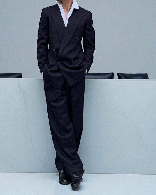 Giorgio Armani 1990s Double-Breasted Striped Wool Suit - Size M Jacket / 32" Waist