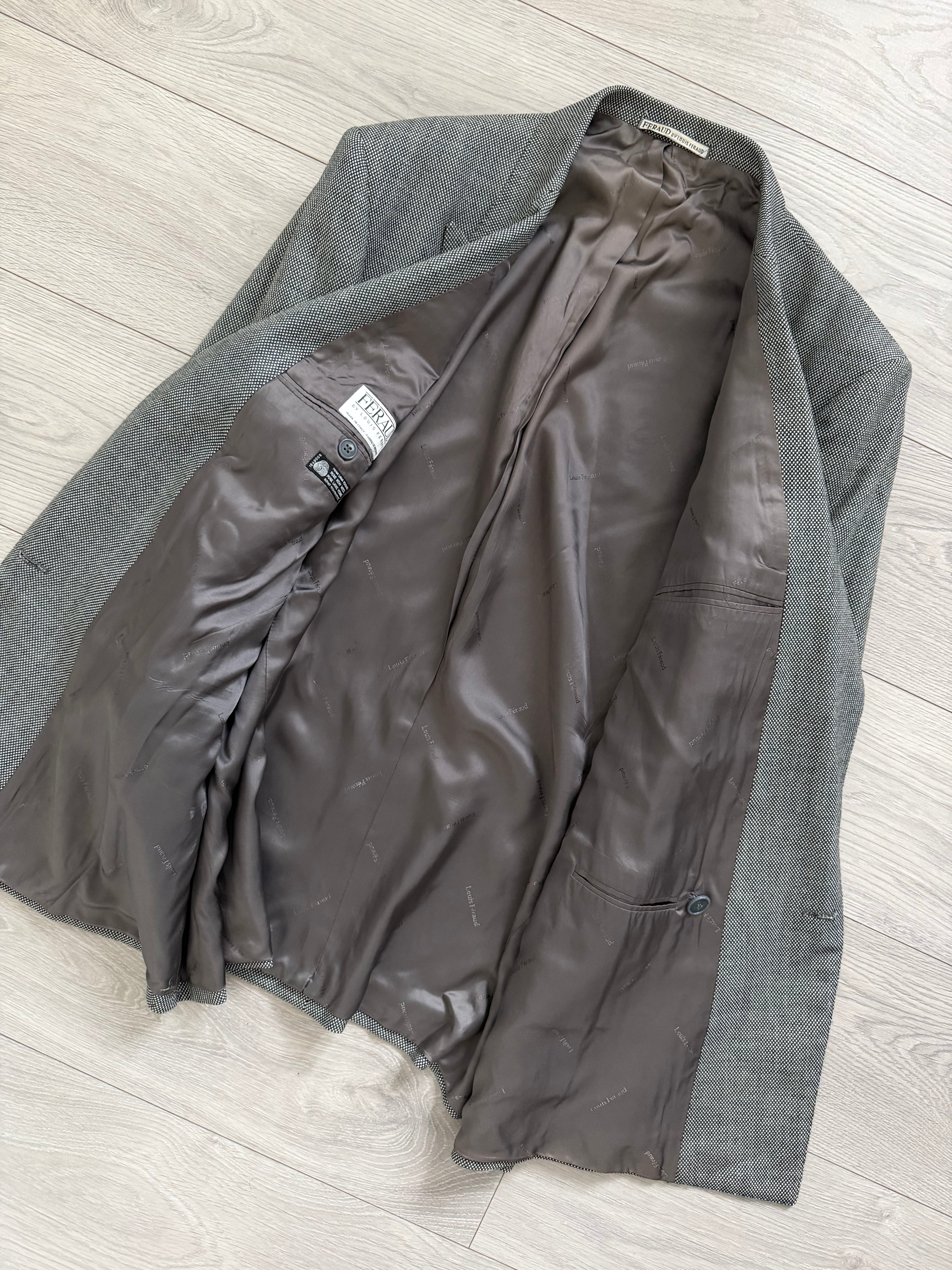Louis Feraud Armani 1990s Peaked Lapel Pleated Double Breasted Wool Suit - Size XL Jacket / 36" Waist