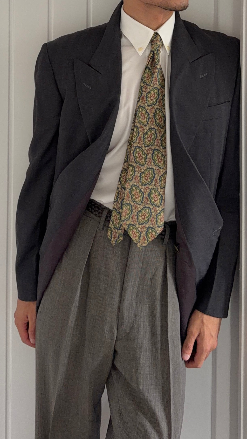 Cerruti 1990s Peaked Lapel Double Breasted Wool Sport Jacket Blazer Grey - Size L
