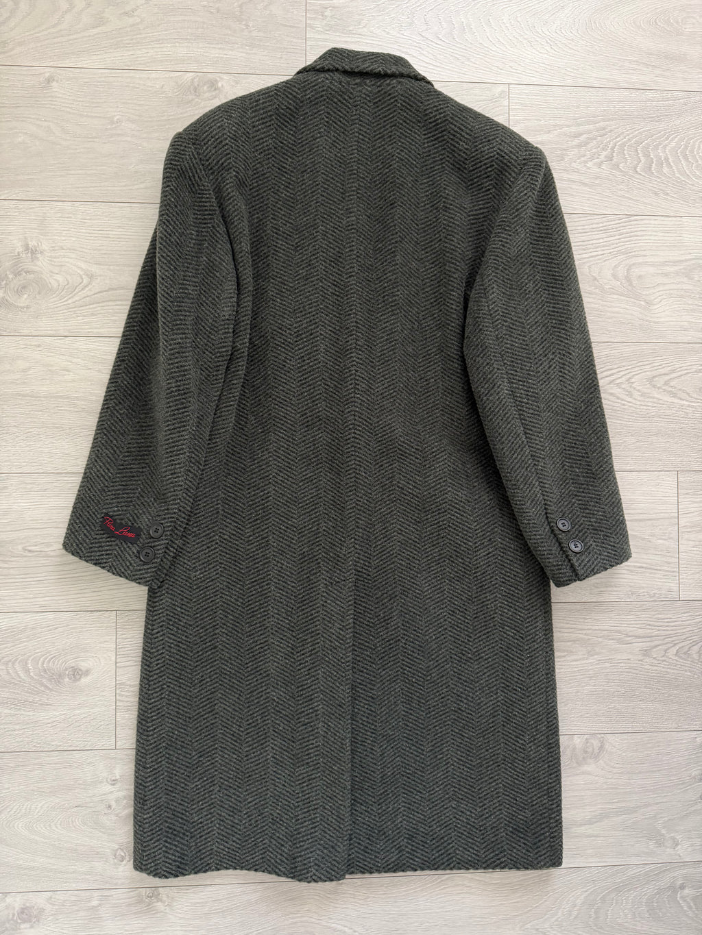 1980s Made in Italy Herringbone Wool Blend Coat Forest Green - Size M