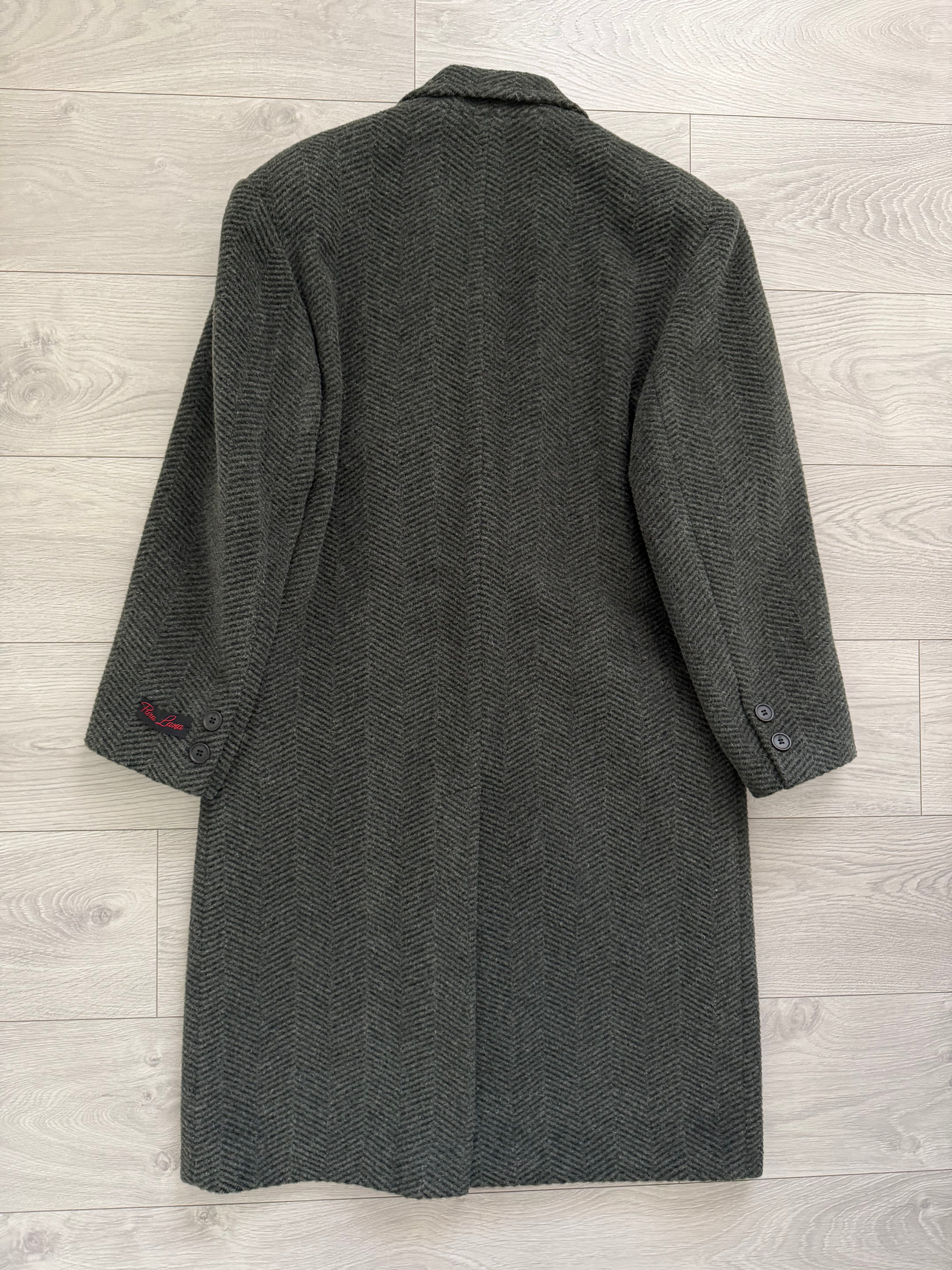 1980s Made in Italy Herringbone Wool Blend Coat Forest Green - Size M