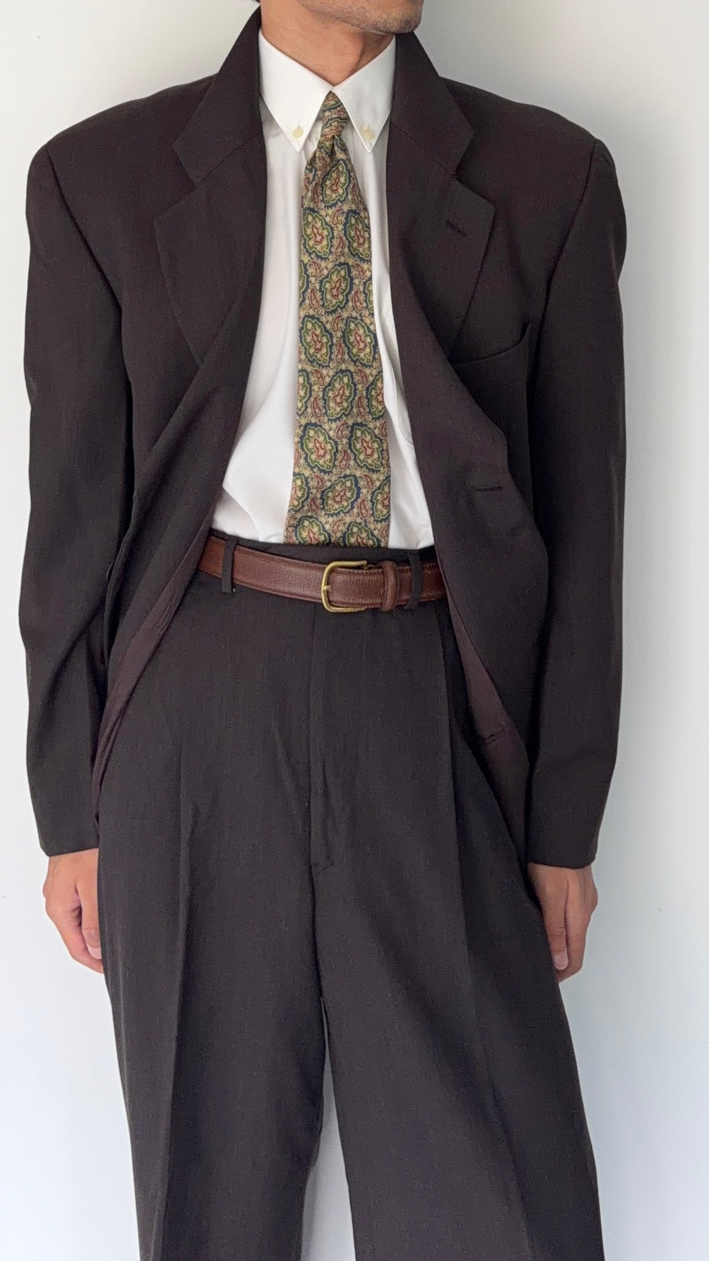 Giorgio Armani 1980s 3B Brown Double-Pleated Wool Suit - Size XL Jacket / 32" Waist