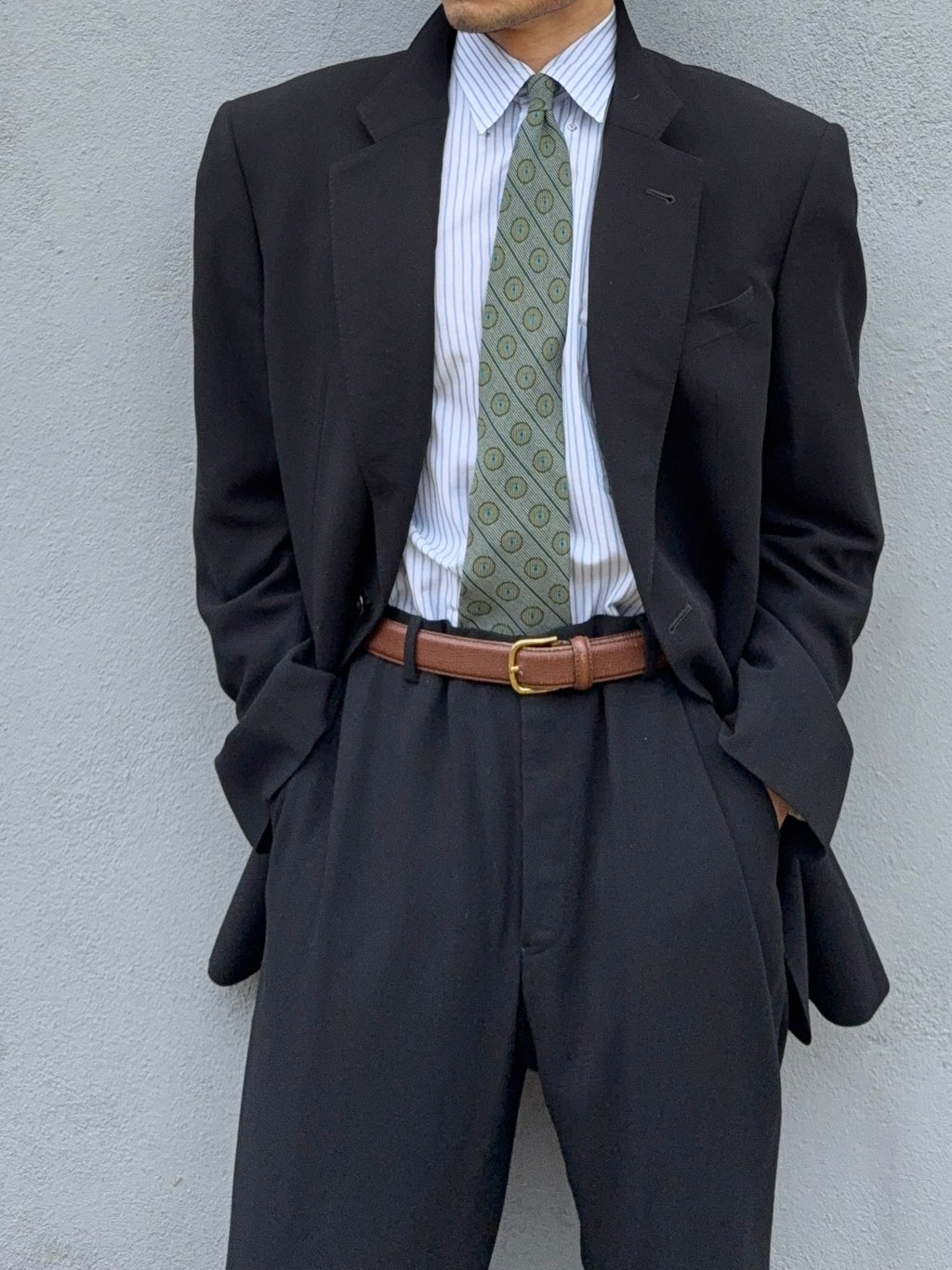 Armani 1990s 2B Draped Wool Black Suit - Size XL Jacket / 37" Waist