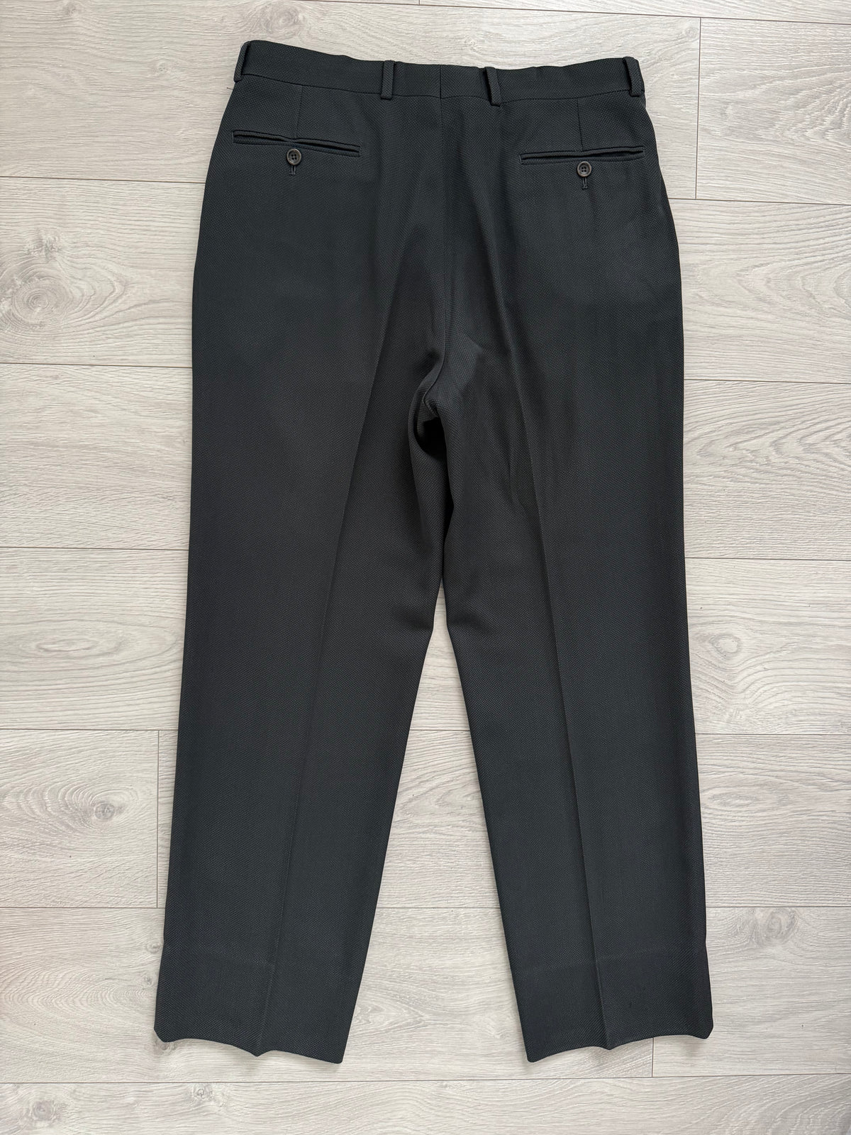 Armani 1990s Peaked Lapel Double Breasted Pleated Wool Silk Suit Dark Forest Green - Size L Jacket / 34" Waist