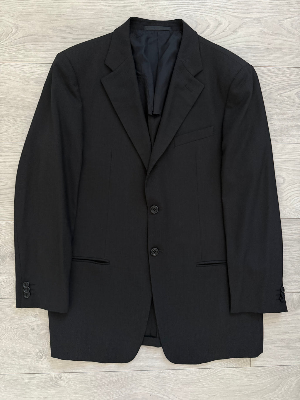 Armani 1990s Rolled 3B Textured Wool Dark Grey Suit - Size L Jacket / 34" Waist