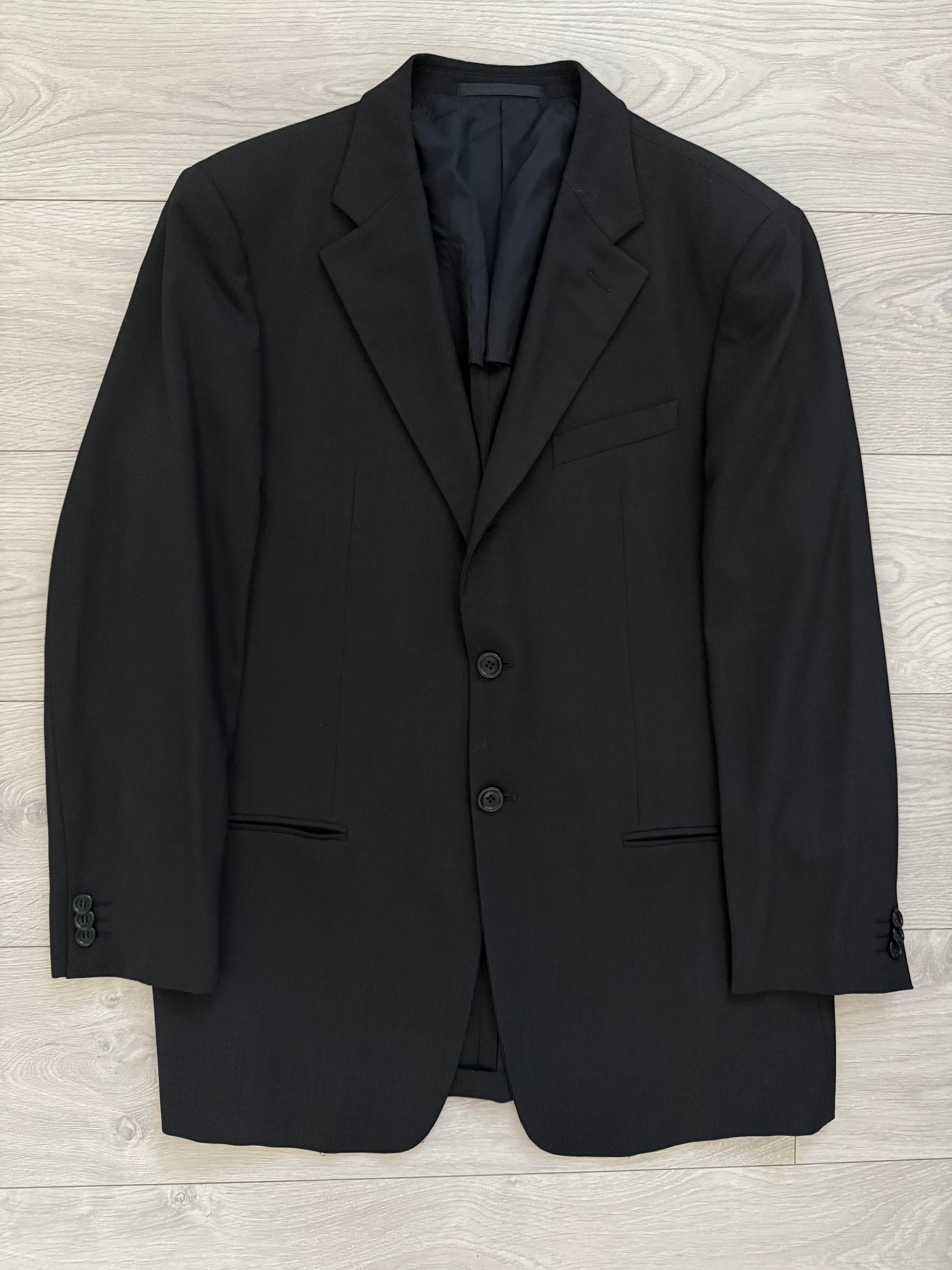 Armani 1990s Rolled 3B Textured Wool Dark Grey Suit - Size L Jacket / 34" Waist