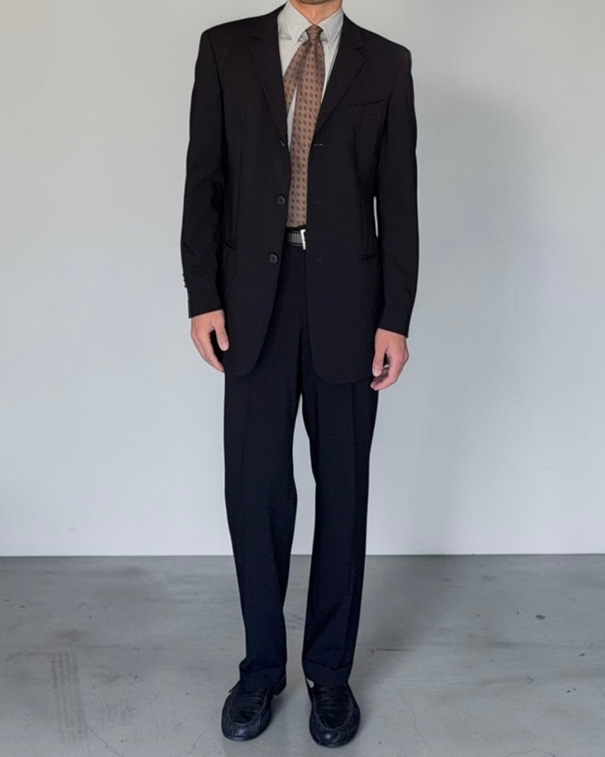 Emporio Armani 1990s 3B Black Pleated Wool Draped Suit - Size L Jacket / 34" Waist