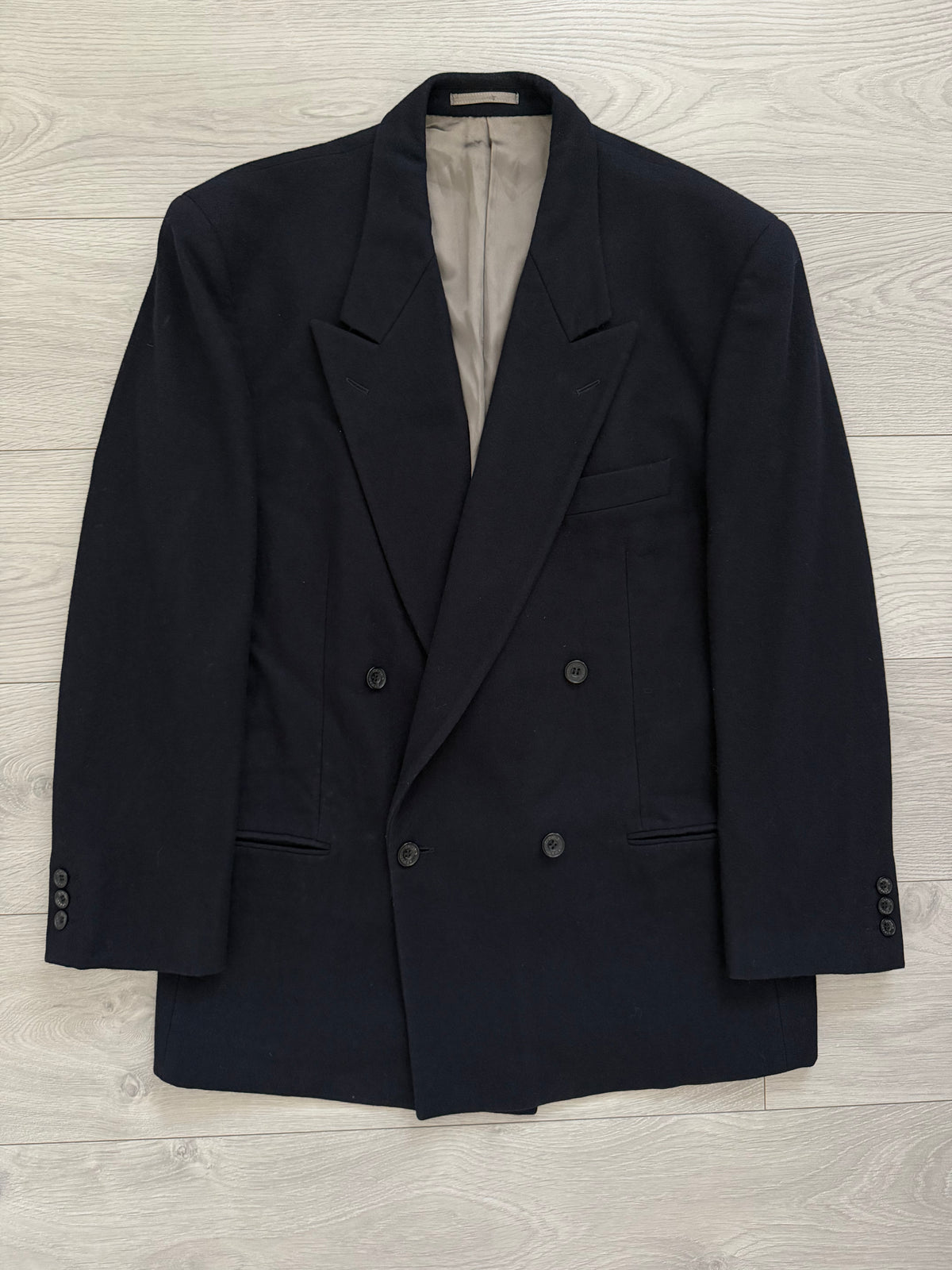 Emporio Armani 1980s Peaked Lapel Double Breasted Wool Navy Sport Jacket Blazer - Size L