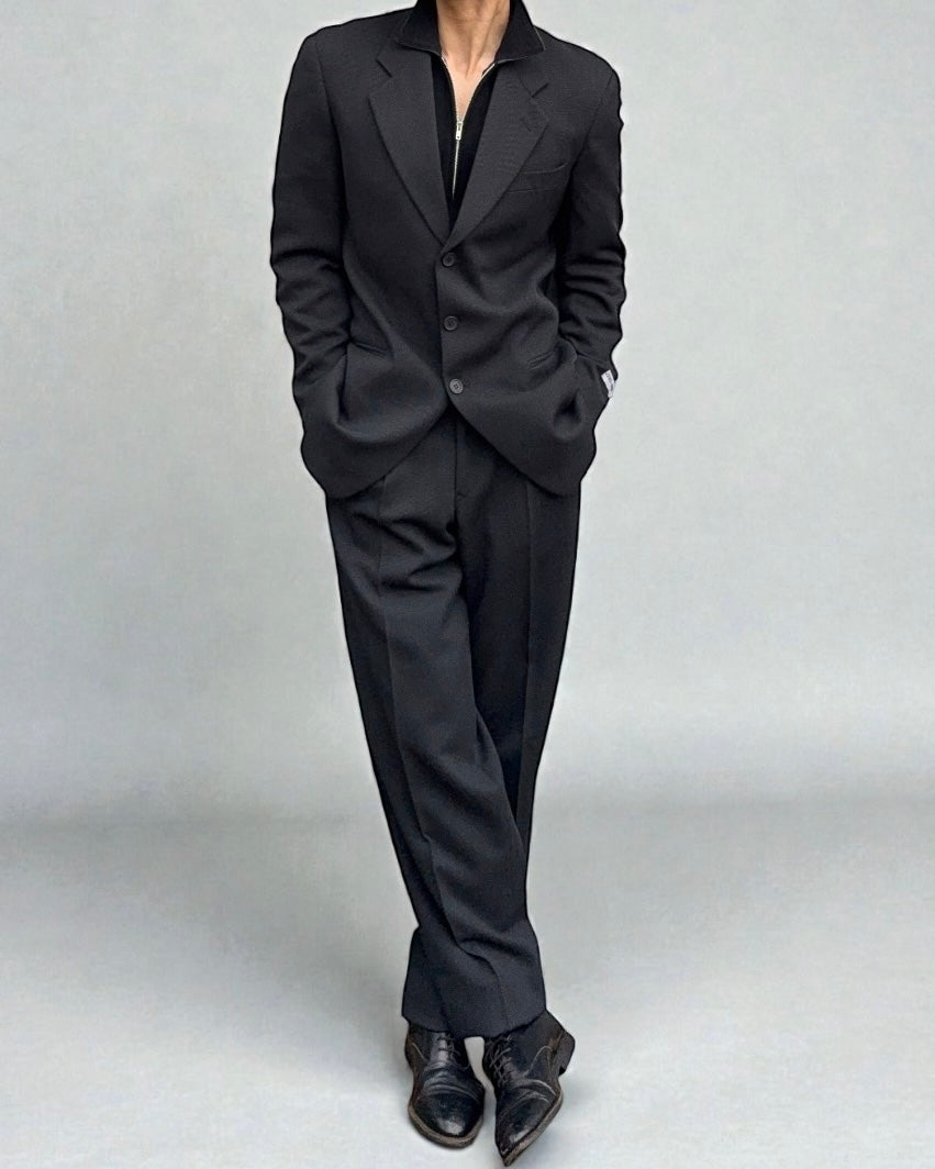 Giorgio Armani 1980s 3B Pleated Wool Suit Black New - Size L Jacket / 32" Waist