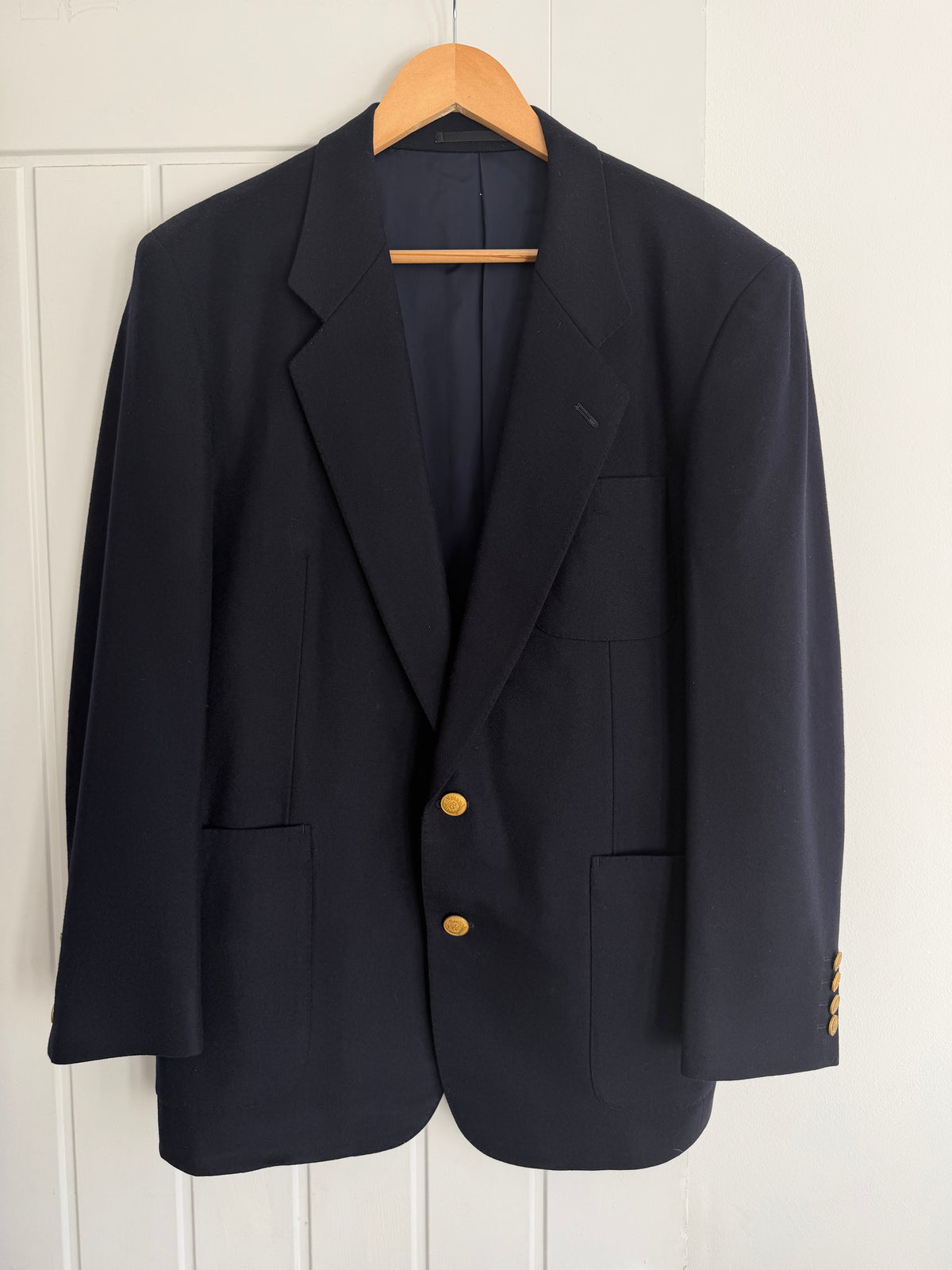 Dior 1980s 2B Metal Button Navy Wool Sport Jacket Blazer  - Size L