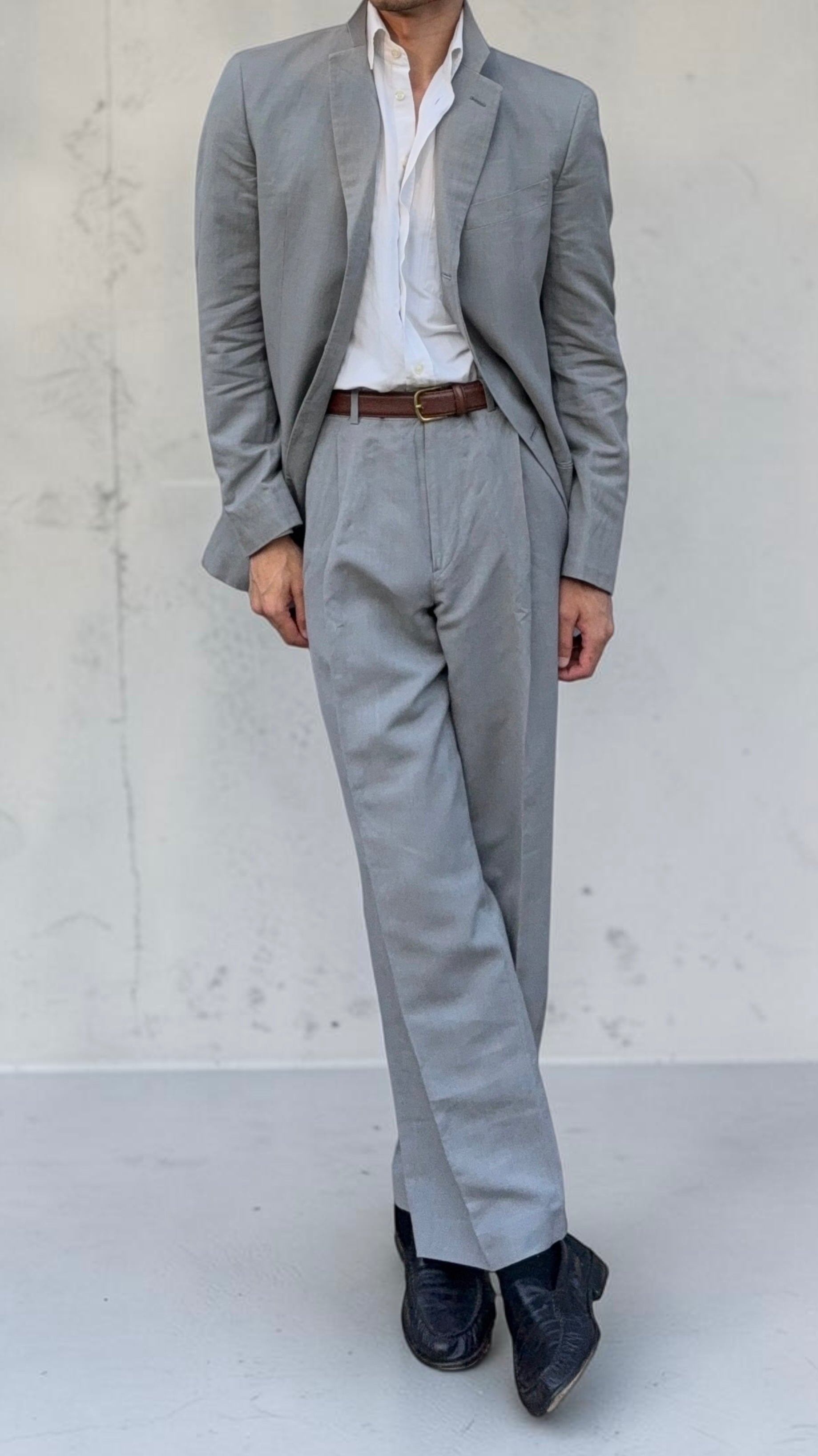 Giorgio Armani 1980s 3B Linen Blend Suit Grey - Size L Jacket / 32" Waist