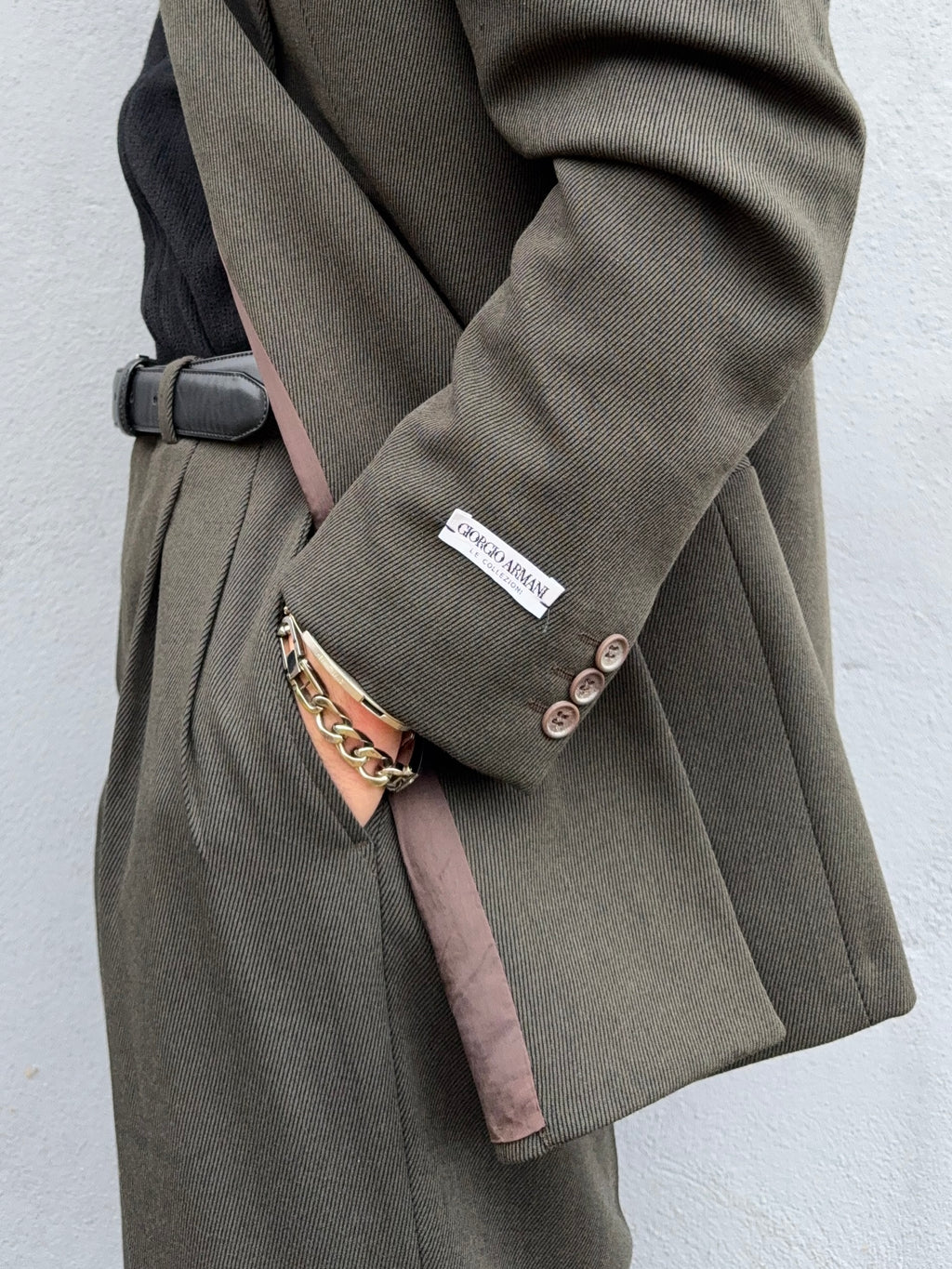 Giorgio Armani 1980s Double Breasted Pleated Wool Suit Forest Green New - Size L Jacket / 32" Waist `